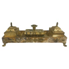 French 19th Century Marble and Bronze Inkwell and Blotter