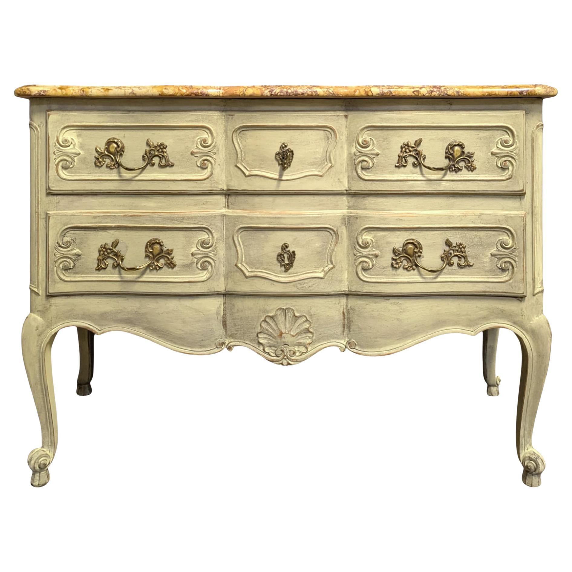 French 19th Century Marble and Cherry Louis XV Chest of drawers