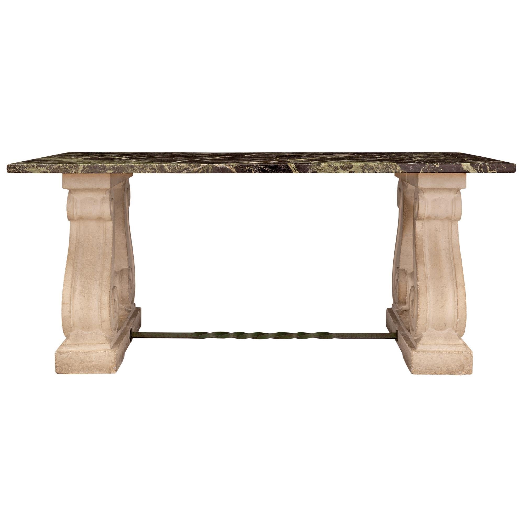 French 19th Century Marble and Limestone Center Table