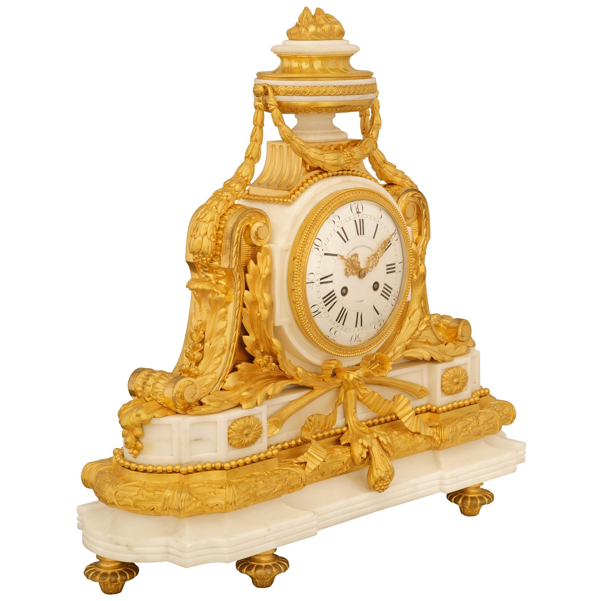Louis XVI French 19th century Marble and Ormolu clock, by Chaumont & Languereau For Sale