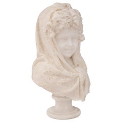 French 19th Century Marble Bust of a Young Girl, Signed Zanatone Milano