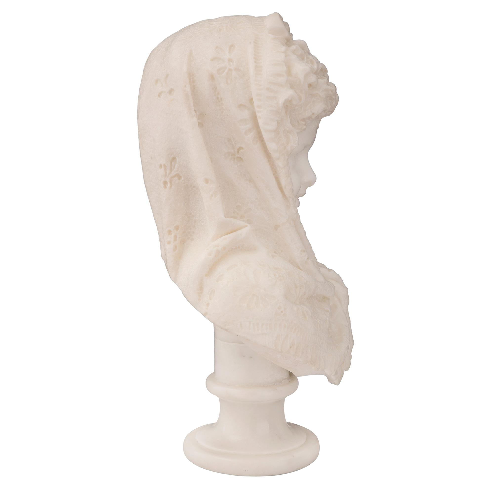 French 19th Century Marble Bust of a Young Girl, Signed Zanatone Milano In Good Condition For Sale In West Palm Beach, FL