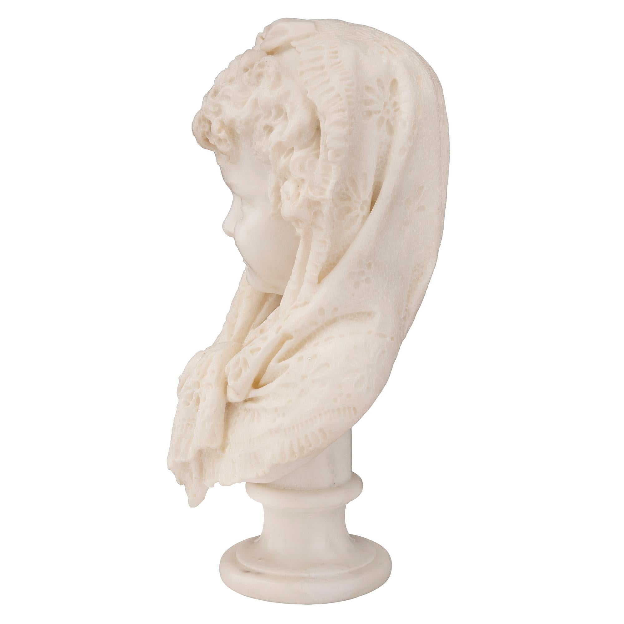 French 19th Century Marble Bust of a Young Girl, Signed Zanatone Milano For Sale 1