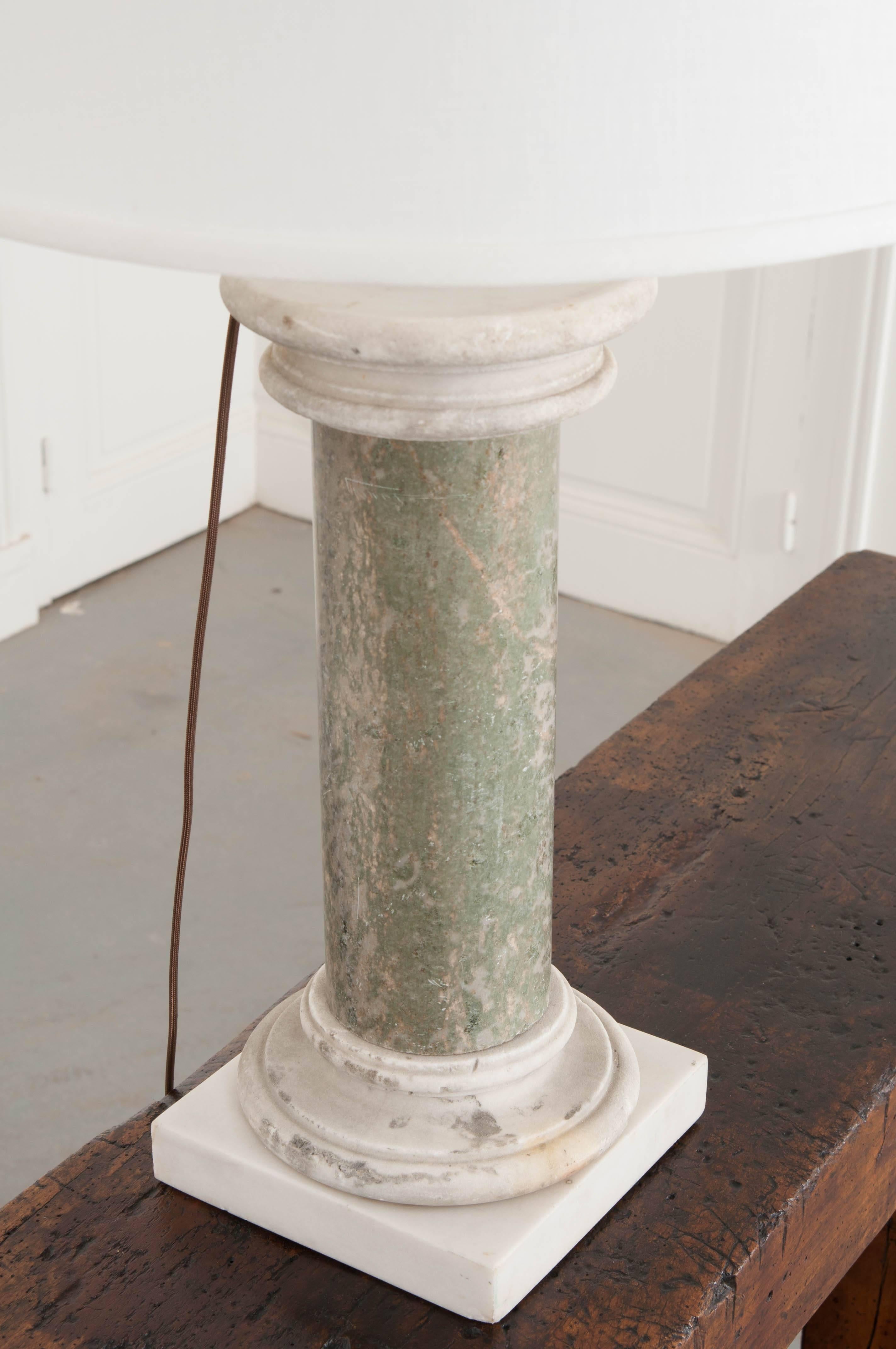 Brass French 19th Century Marble Column Baluster Lamp