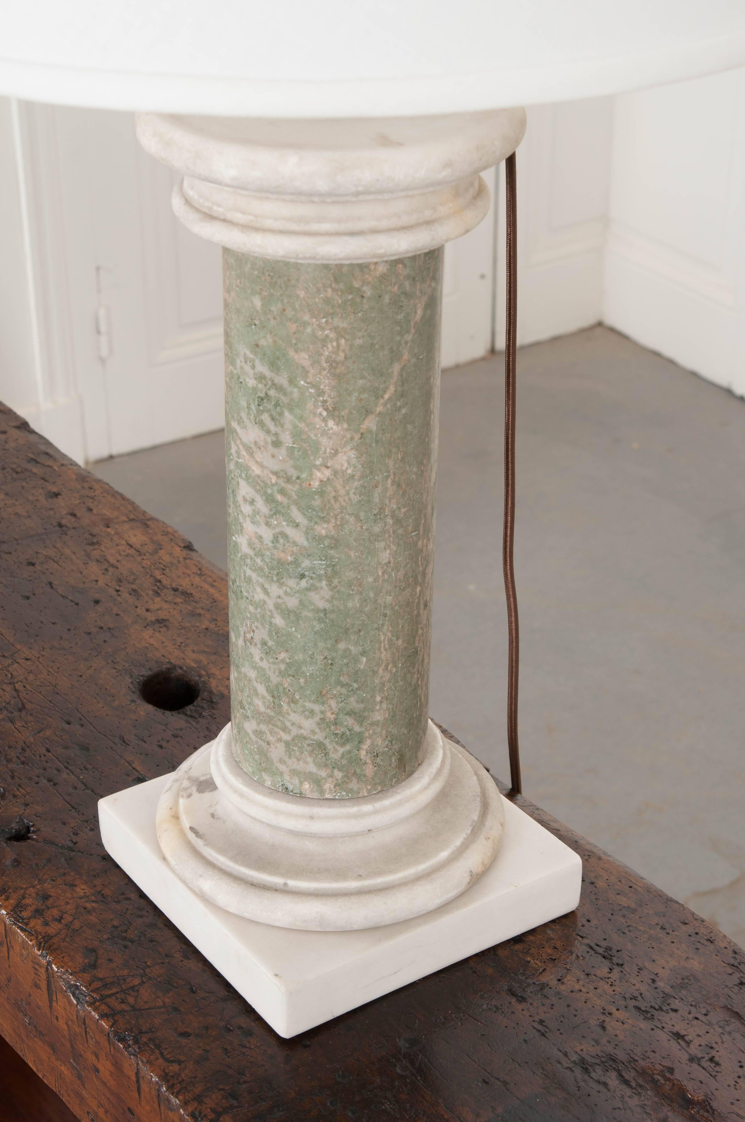 French 19th Century Marble Column Baluster Lamp 1