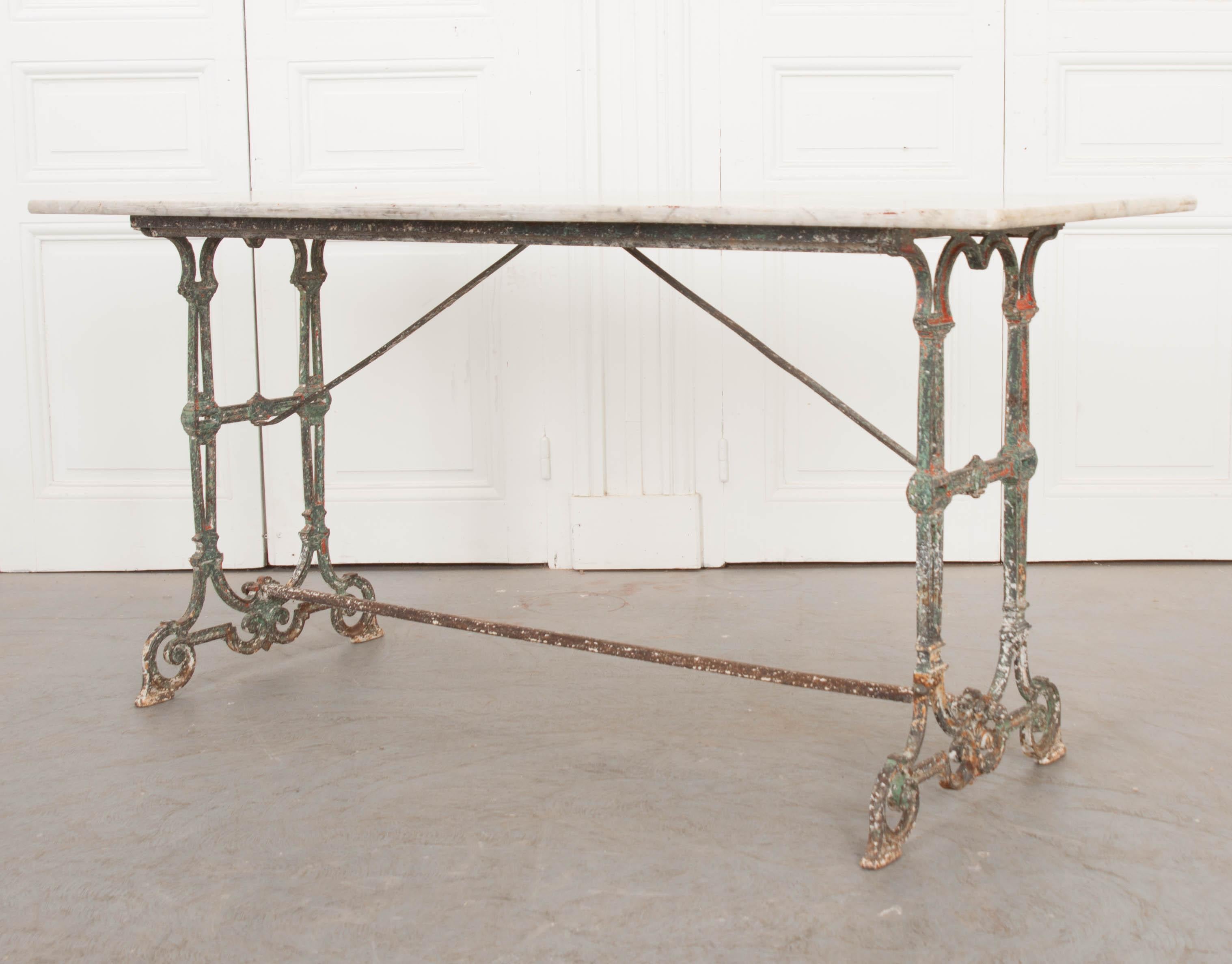 French 19th Century Marble-Top and Iron Bistro Table 12