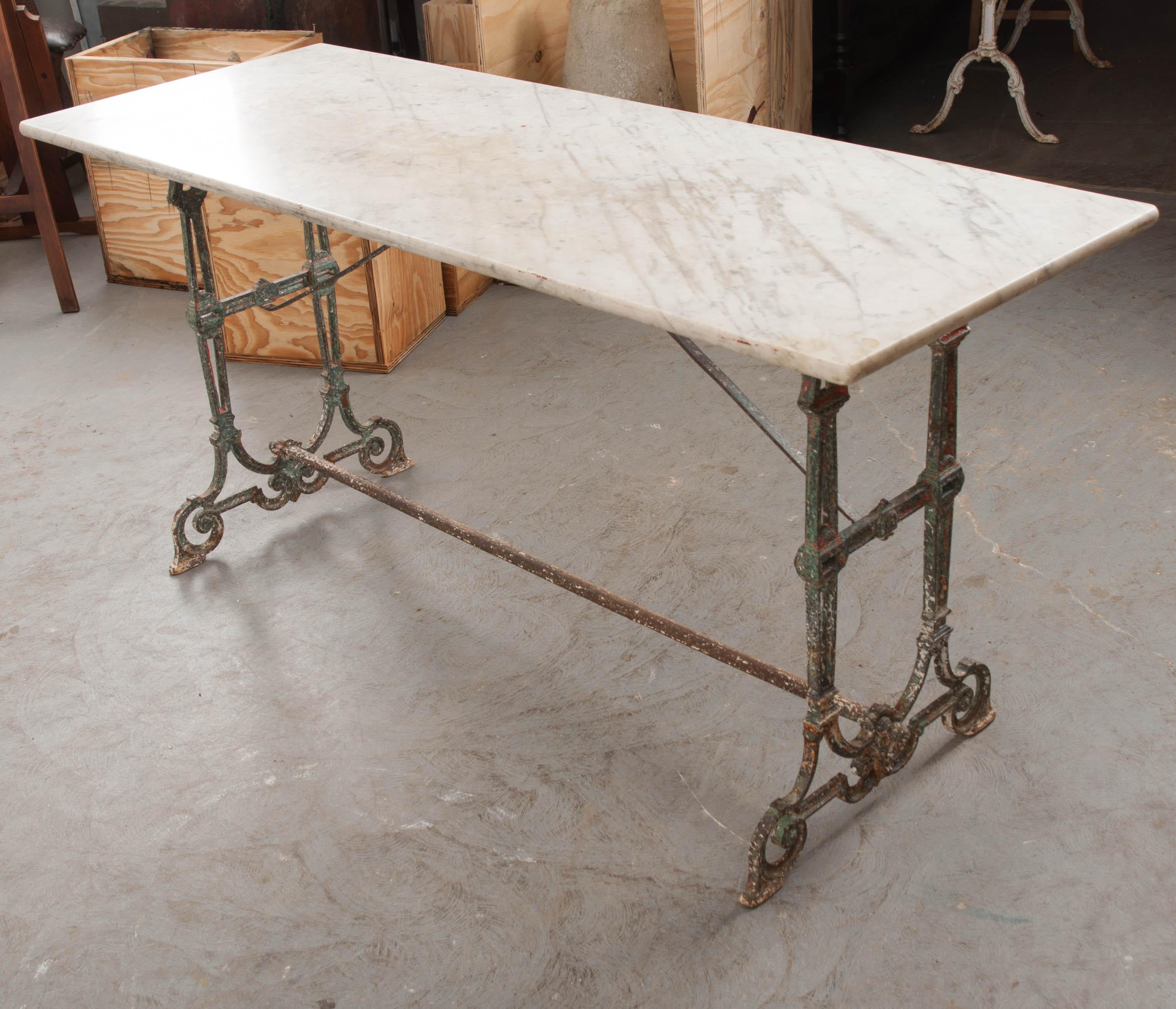 French 19th Century Marble-Top and Iron Bistro Table 2