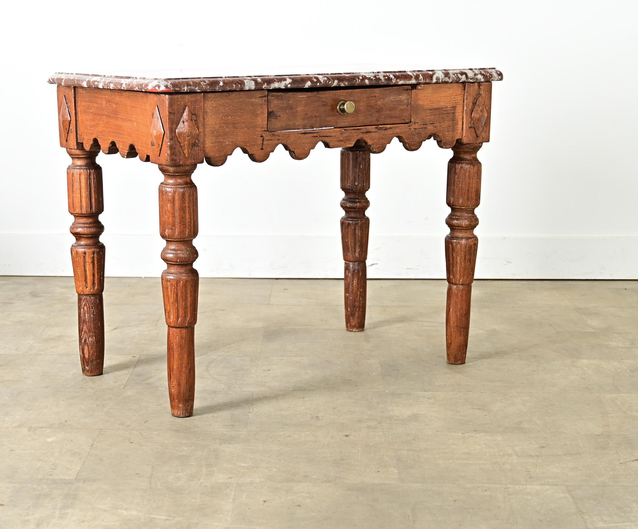Table de boucherie française du 19ème siècle à plateau de marbre Bon état - En vente à Baton Rouge, LA