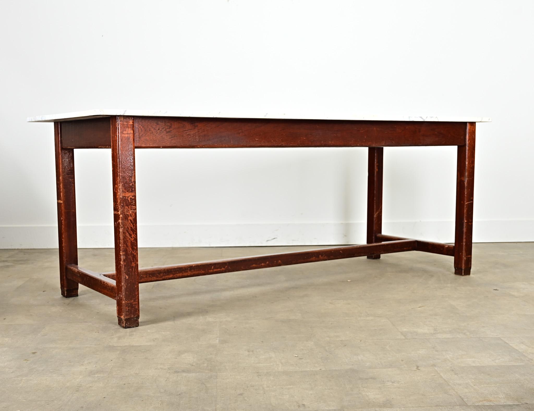 Mesa de labranza francesa del siglo XIX con tapa de mármol Provincial francés en venta