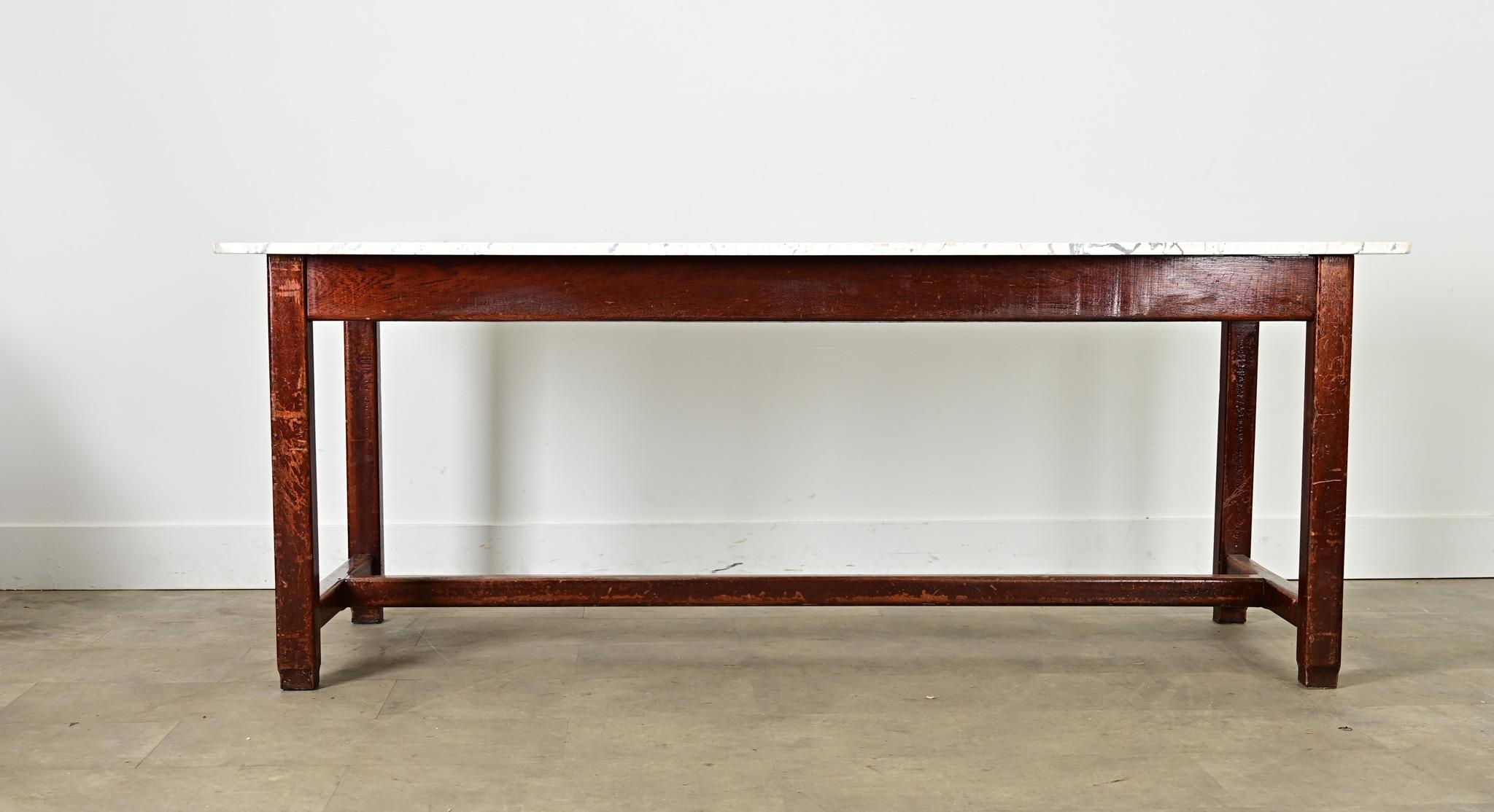 Mesa de labranza francesa del siglo XIX con tapa de mármol en Bueno estado para la venta en Baton Rouge, LA