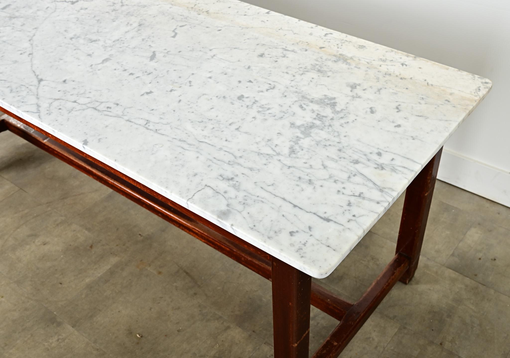 Mesa de labranza francesa del siglo XIX con tapa de mármol en venta 1