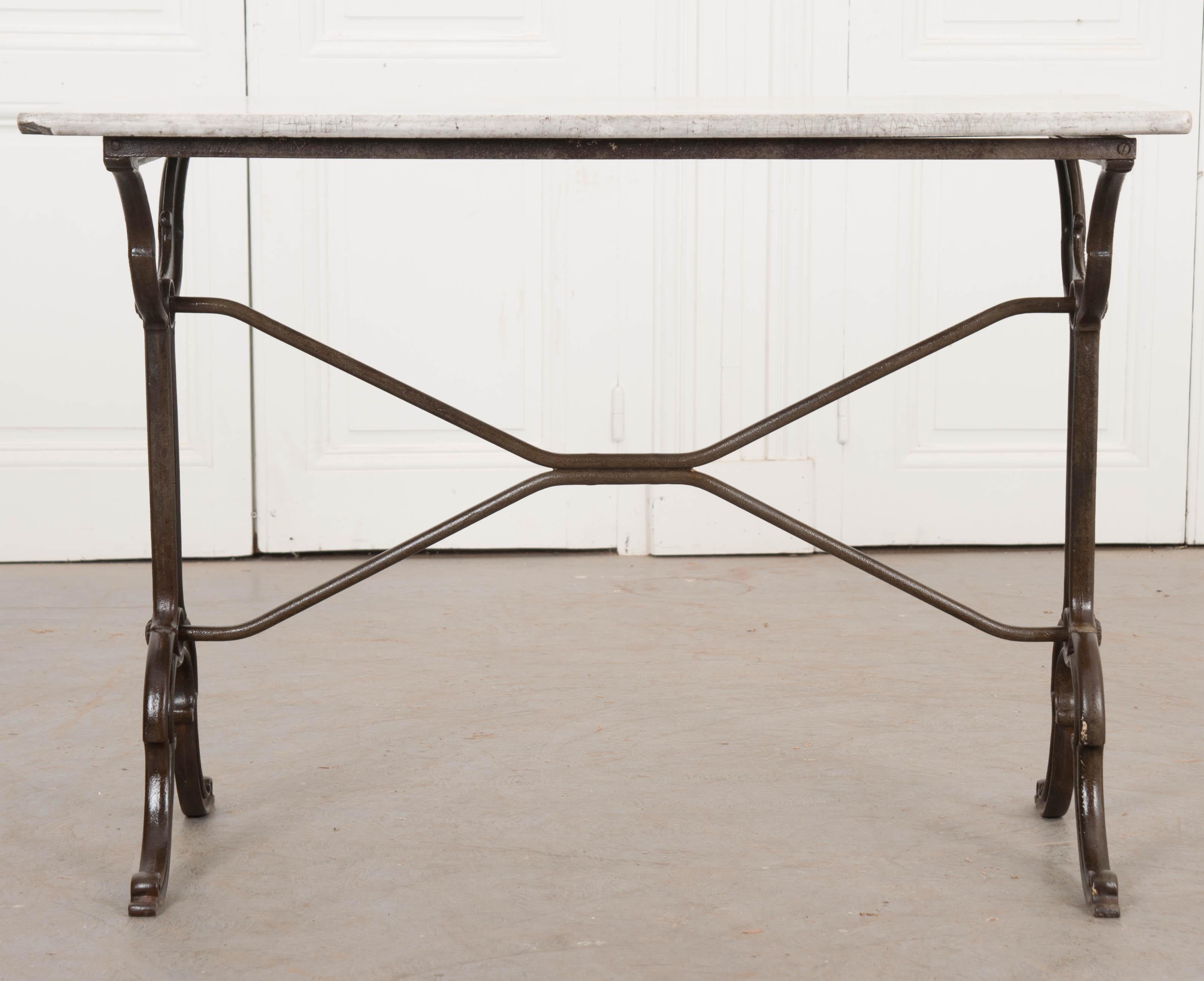 Iron French 19th Century Marble-Top Garden Table