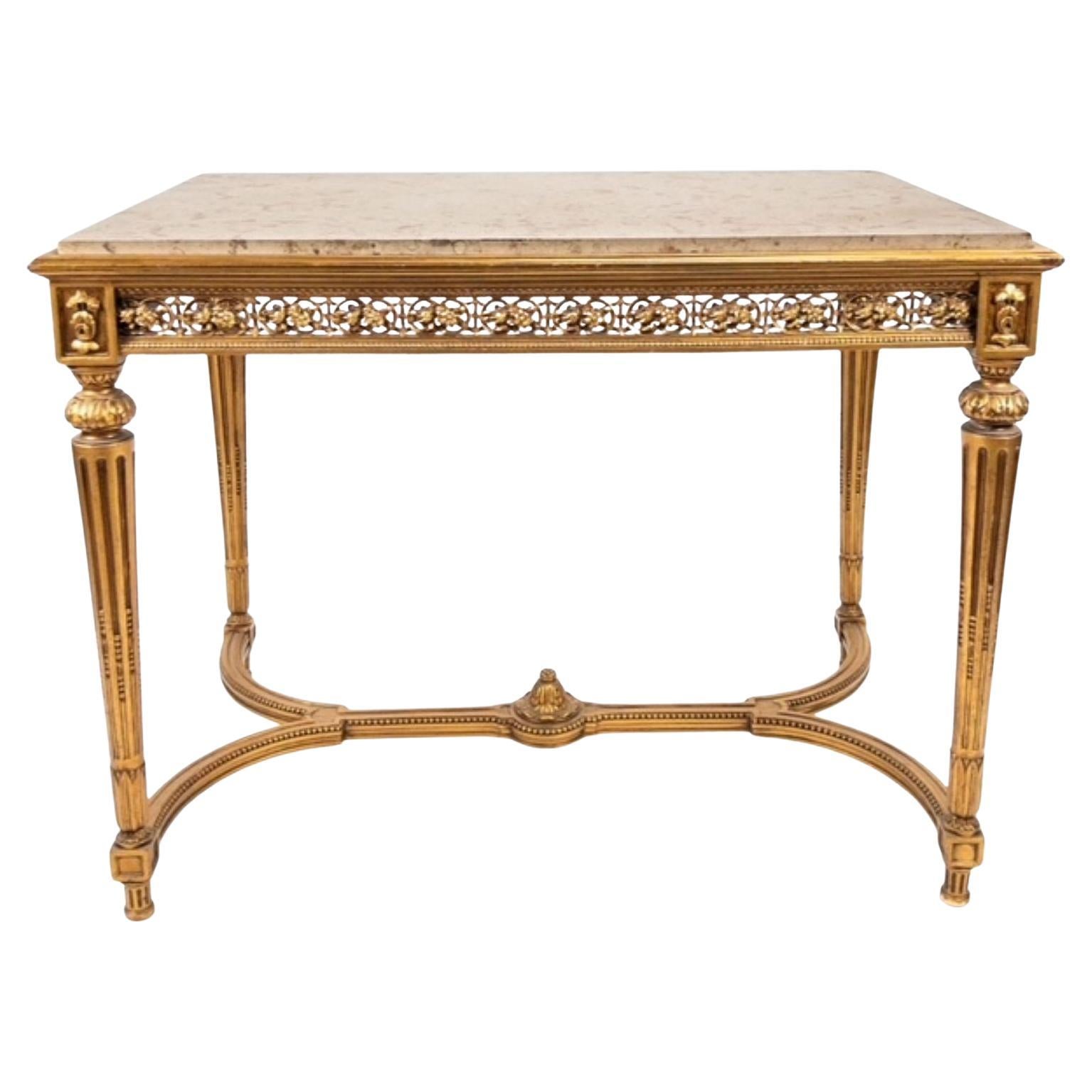 Mesa francesa de madera dorada con tapa de mármol del siglo XIX en venta 3