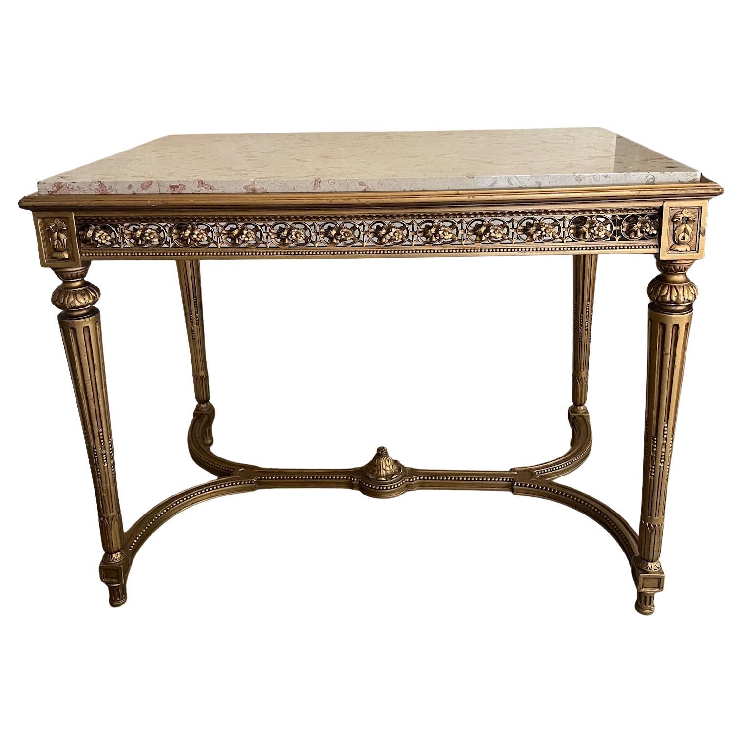 Table en bois doré à plateau de marbre du 19e siècle