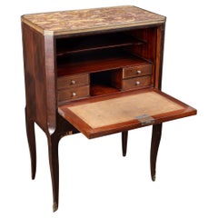 French 19th Century Marble Top Miniature Secretaire a Abbatant, Fall Front Desk