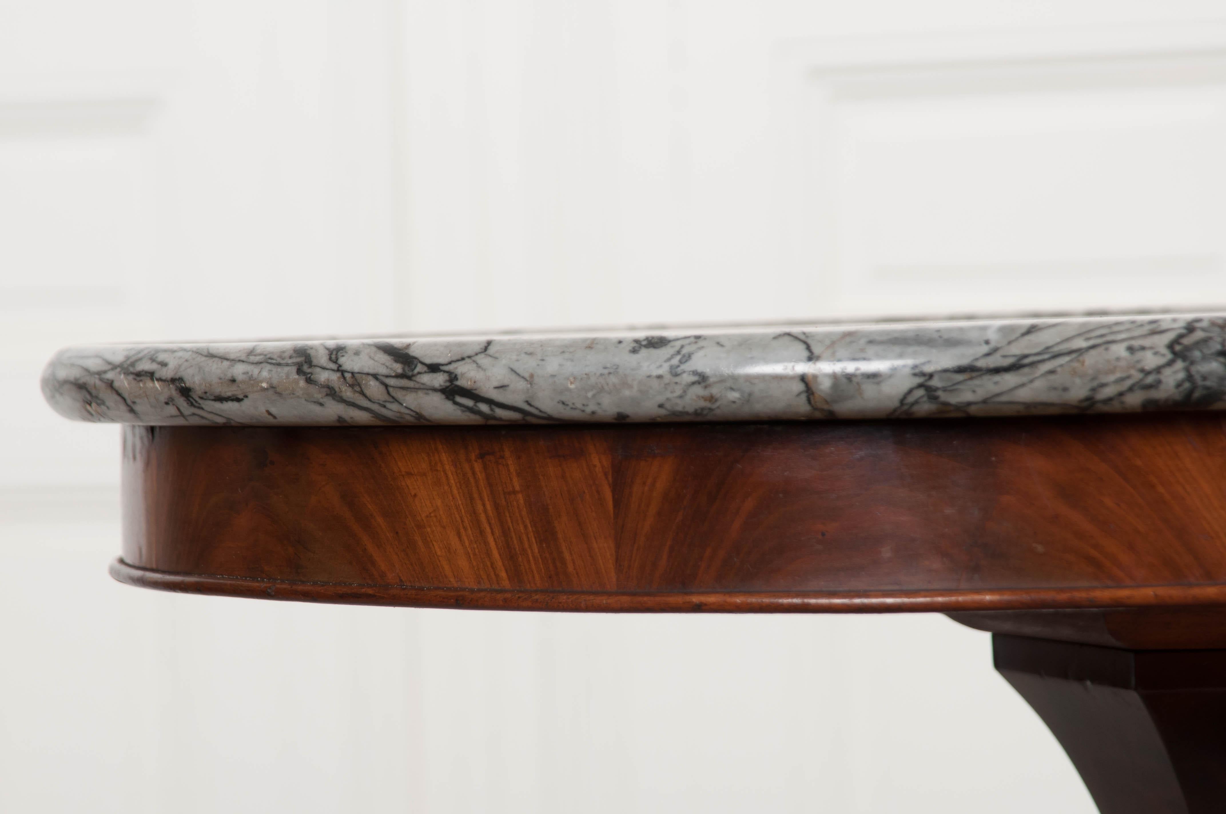 French 19th Century Marble-Top Restauration Style Mahogany Center Table 1