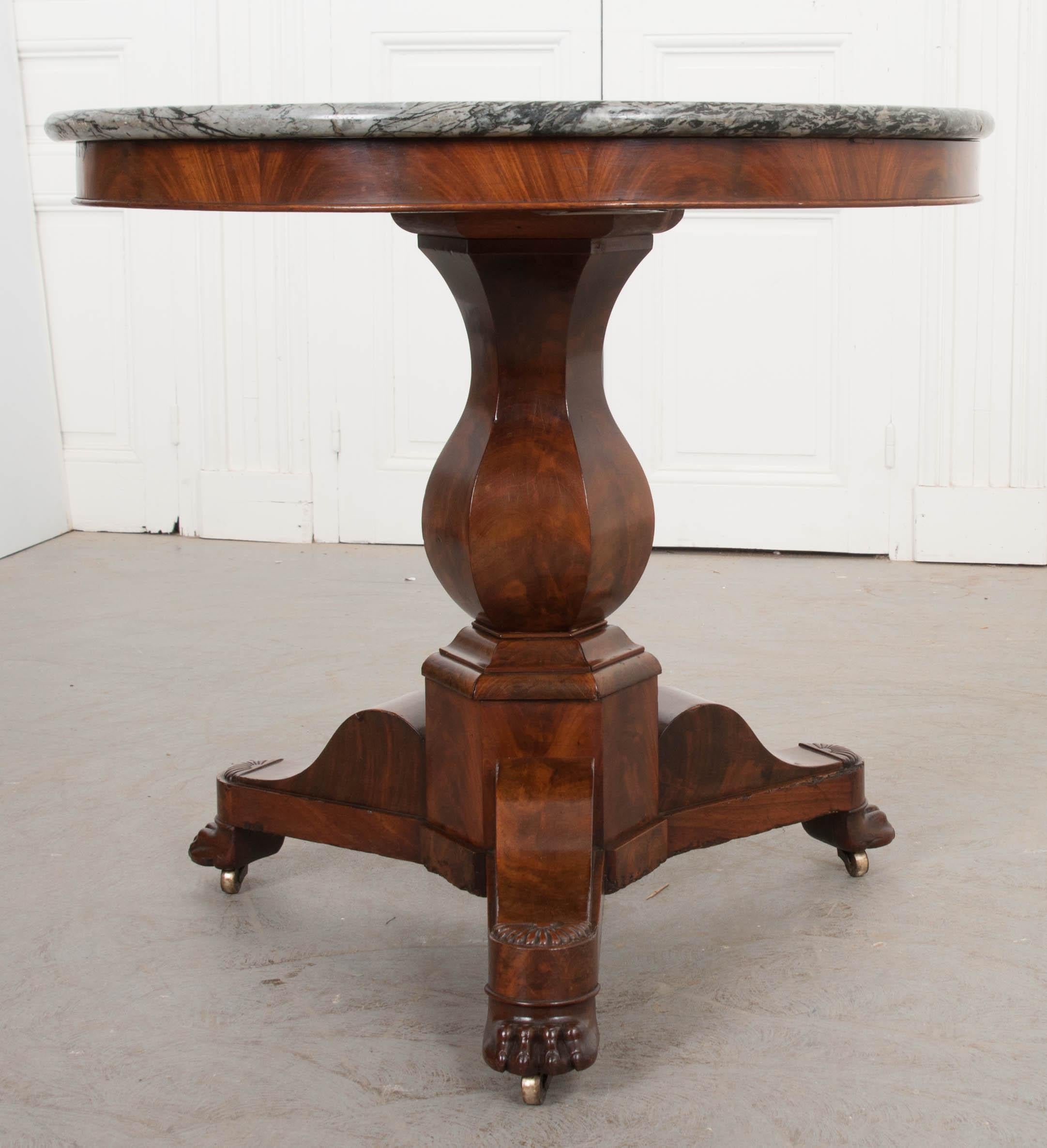 French 19th Century Marble-Top Restauration Style Mahogany Center Table 2