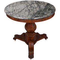 French 19th Century Marble-Top Restauration Style Mahogany Center Table