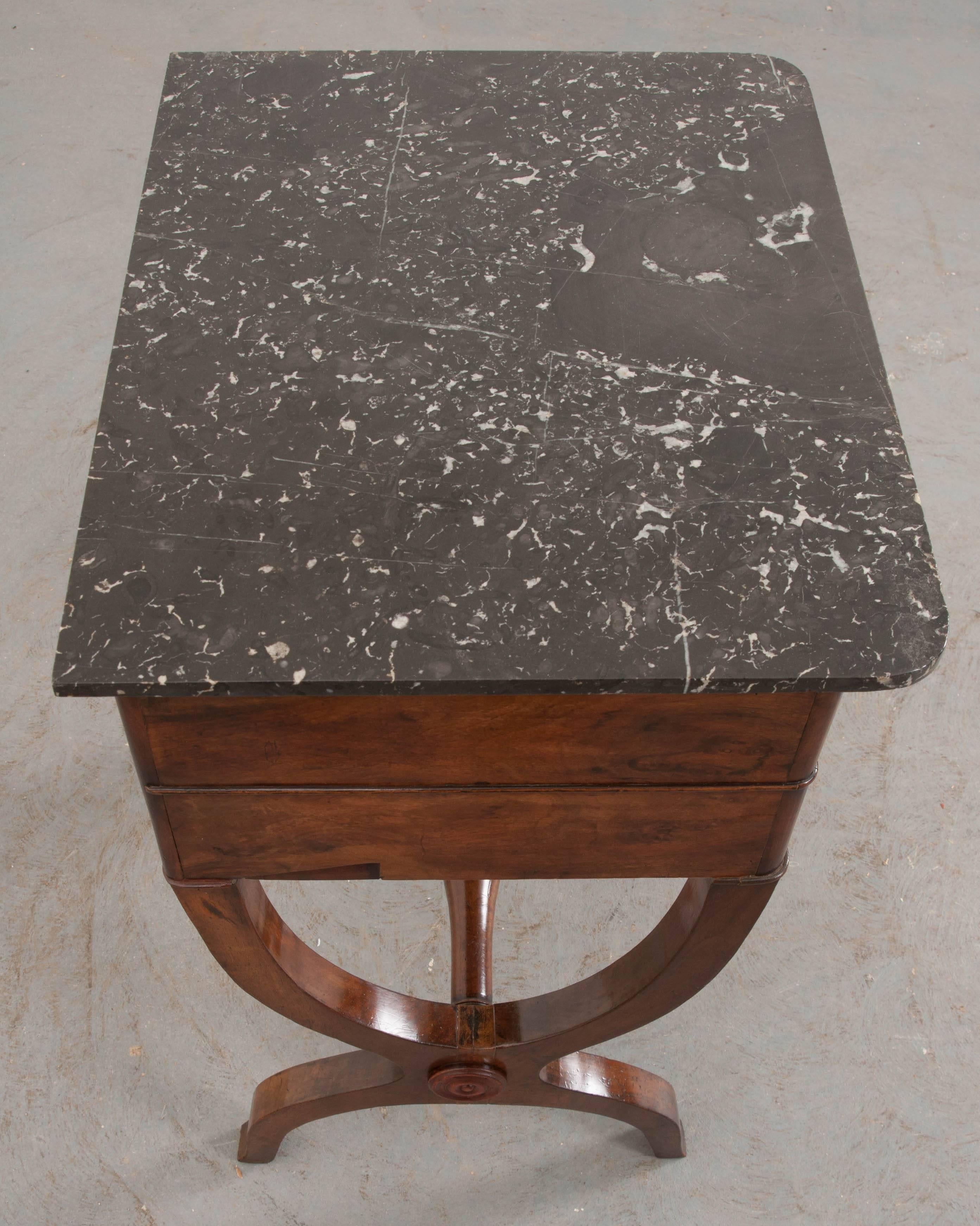 Turned French 19th Century Marble-Top Walnut Table