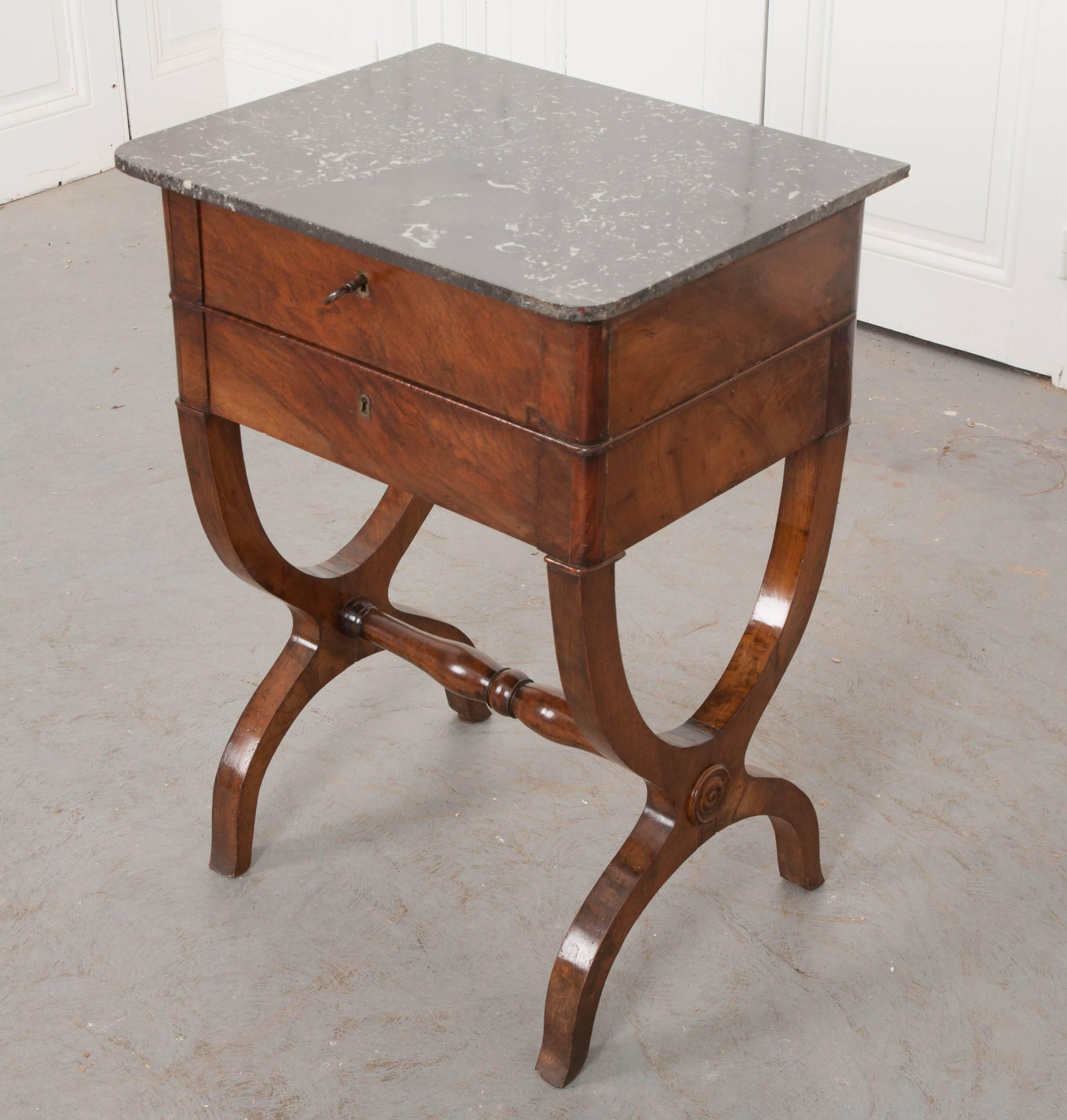 French 19th Century Marble-Top Walnut Table In Good Condition In Baton Rouge, LA