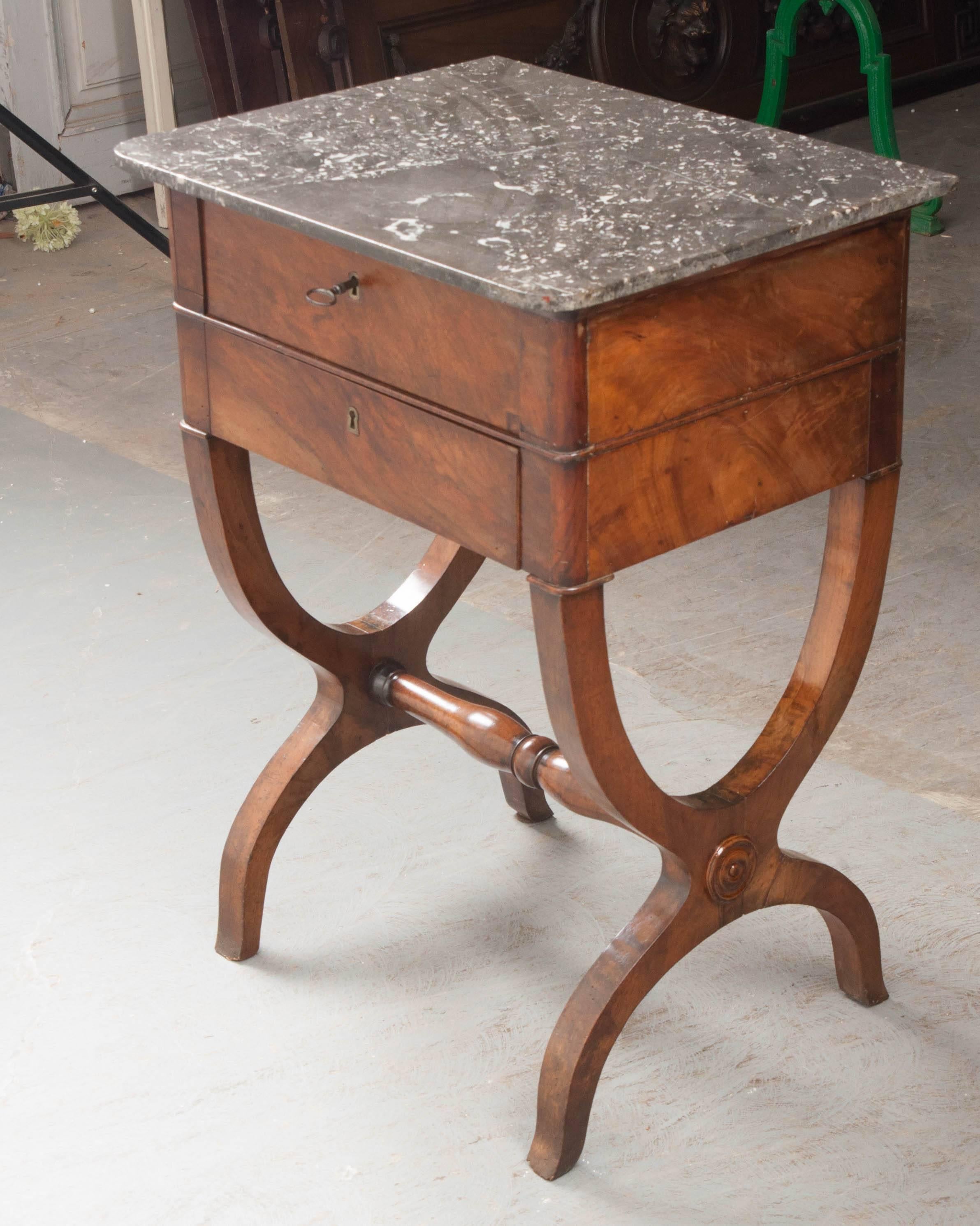 French 19th Century Marble-Top Walnut Table 1