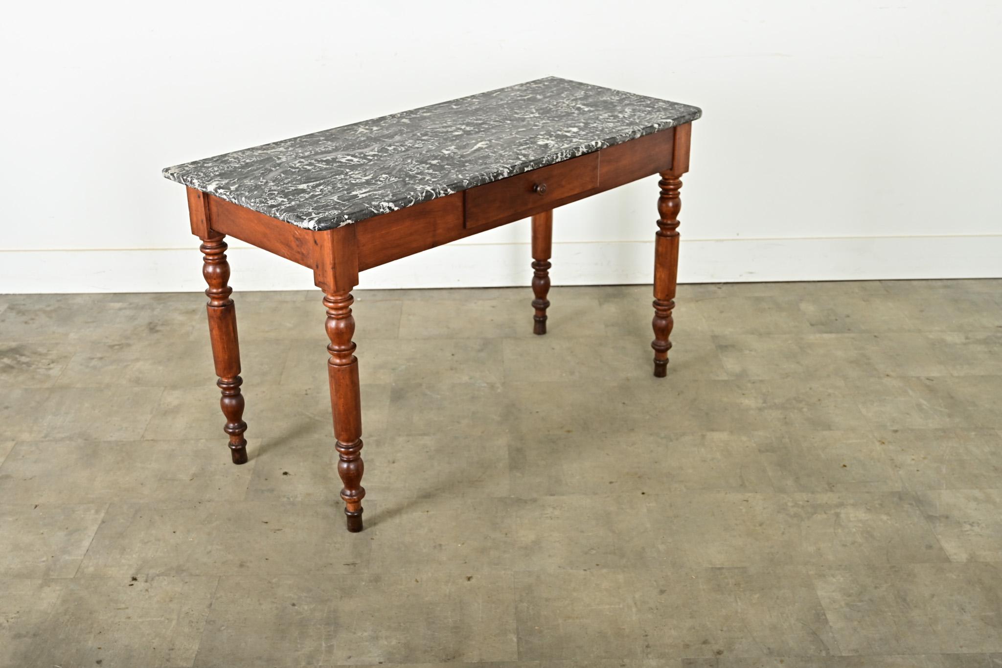 Sculpté Table de boulangerie française du 19e siècle en marbre et noyer
