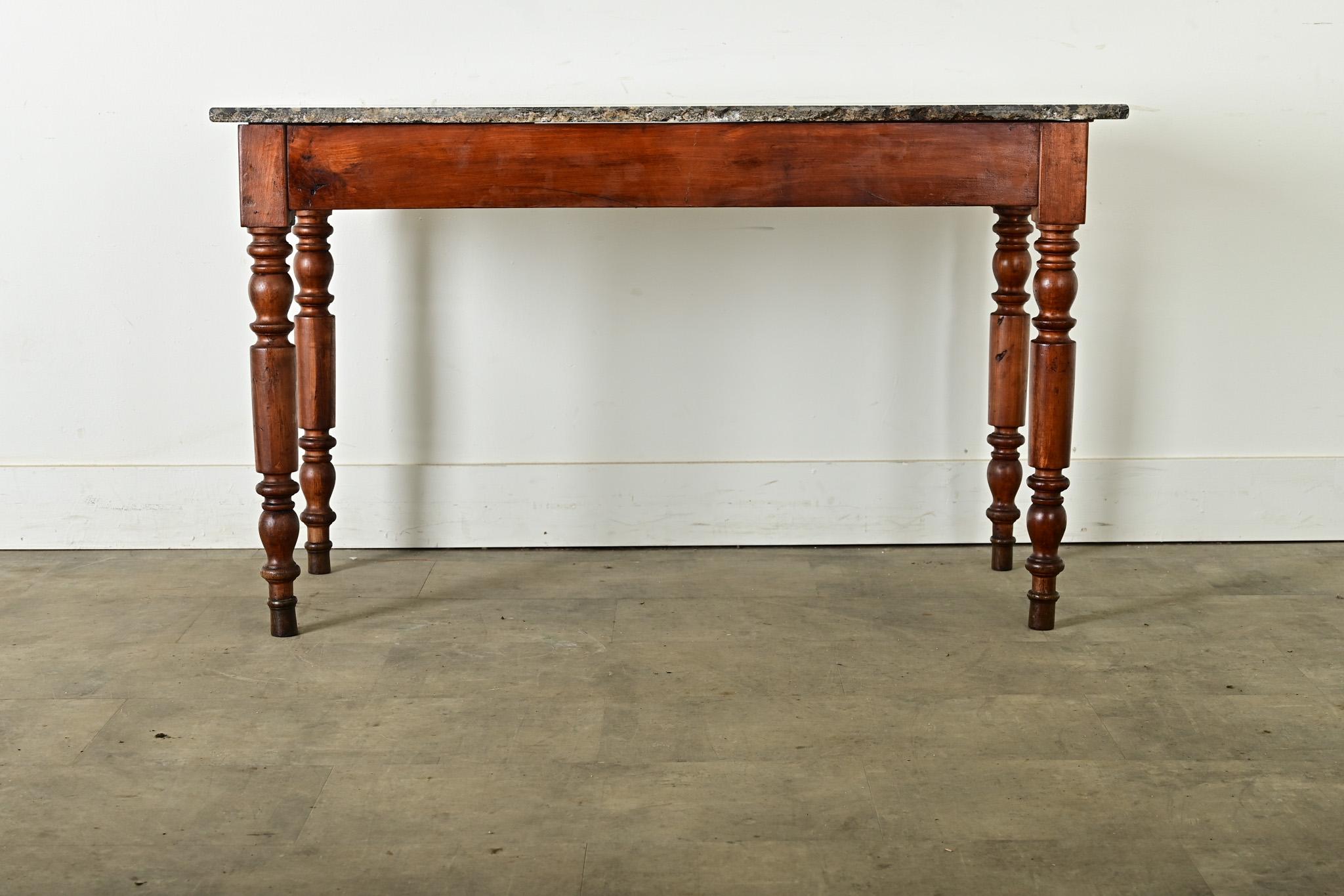 Table de boulangerie française du 19e siècle en marbre et noyer 1
