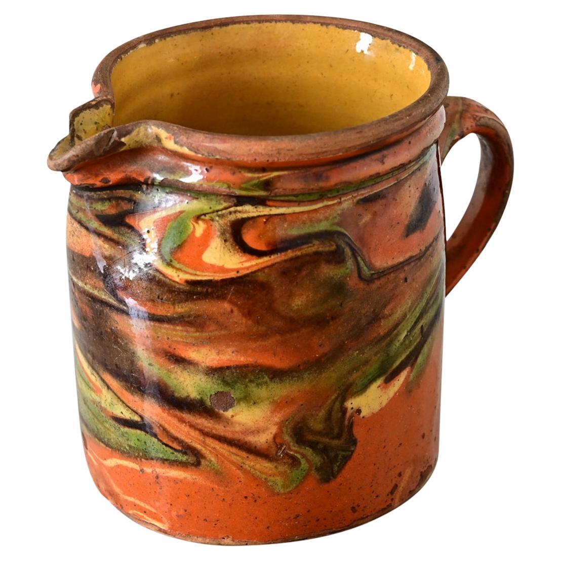 French 19th Century Marbled Glaze Pitcher