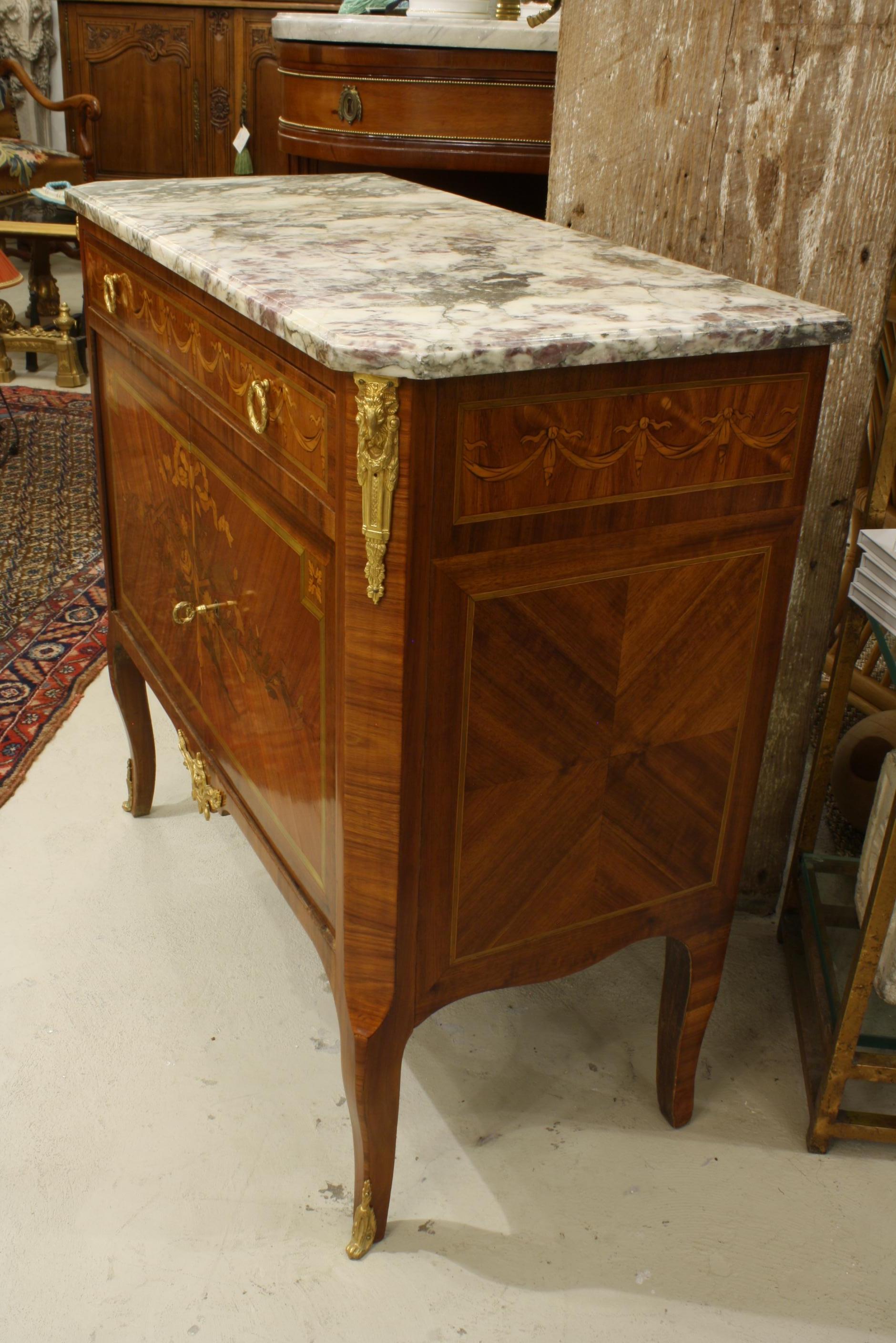 French 19th Century Marquetry Commode with Marble Top 2