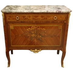 Antique French 19th Century Marquetry Commode with Marble Top
