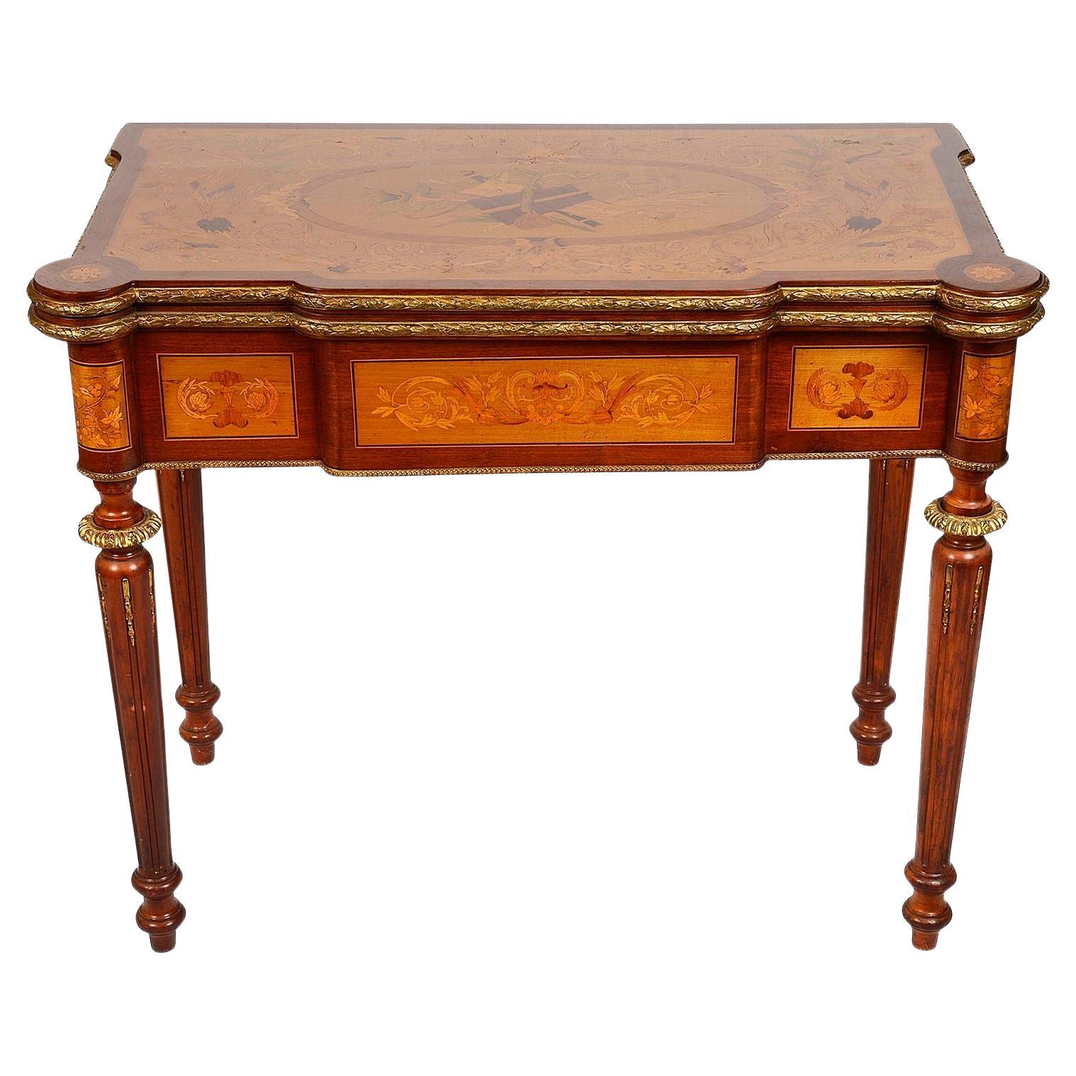 French 19th Century marquetry inlaid card table. For Sale