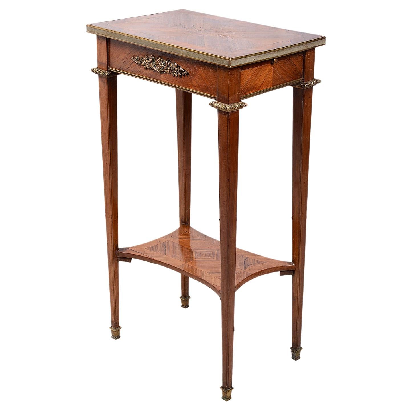 French 19th Century Marquetry Inlaid Side Table, in the Manner of Linke For Sale