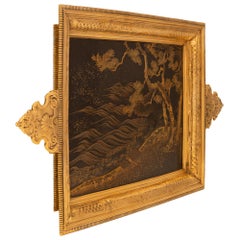 French 19th Century Meiji Period Japanese Lacquer And Ormolu Tray; Bointaburet
