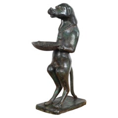 French 19th Century Metal Card Holder Depicting a Standing Dog Carrying a Bowl