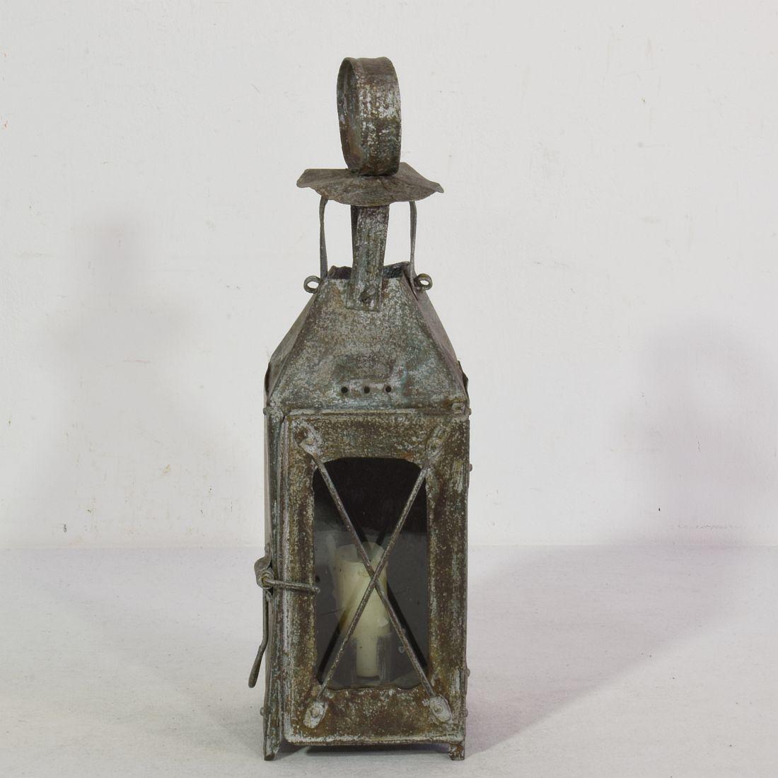 Beautiful and rare metal lantern, France, 19th century. Weathered.