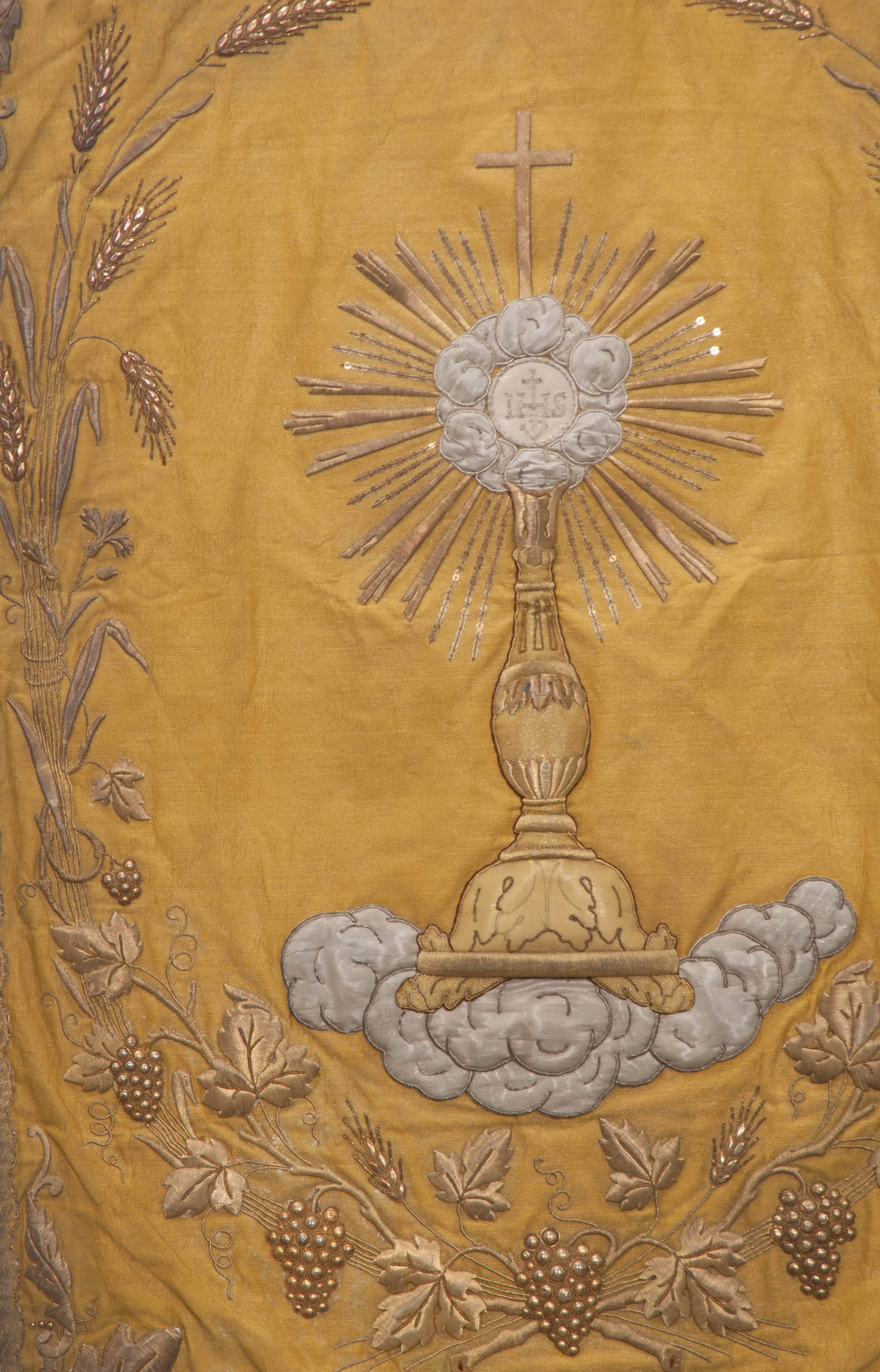 Gilt French 19th Century Metallic Embroidered Religious Banner