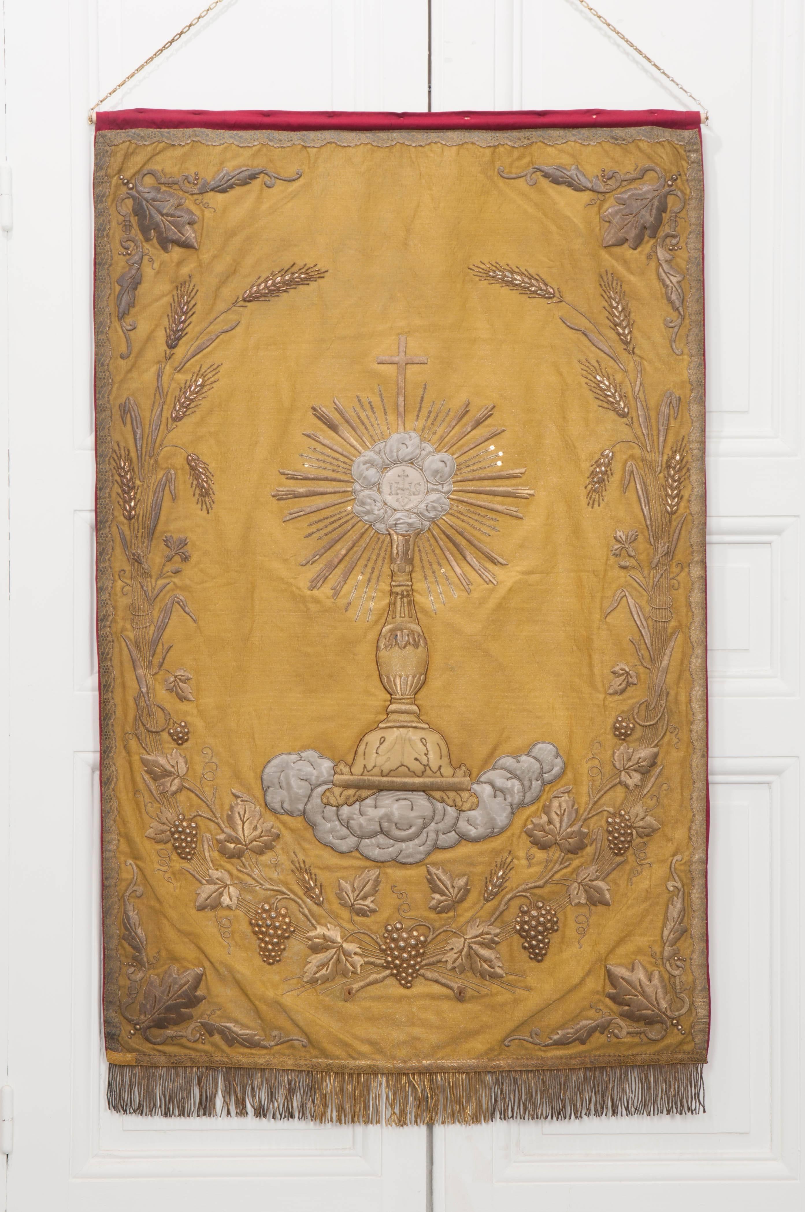 Gold French 19th Century Metallic Embroidered Religious Banner