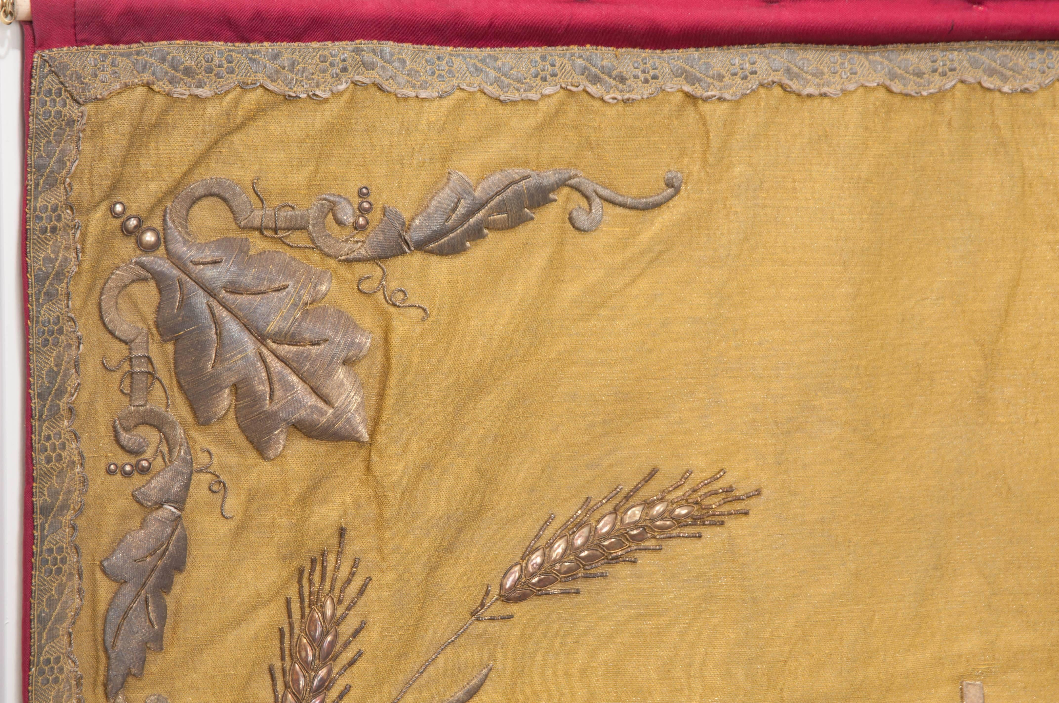 French 19th Century Metallic Embroidered Religious Banner 1