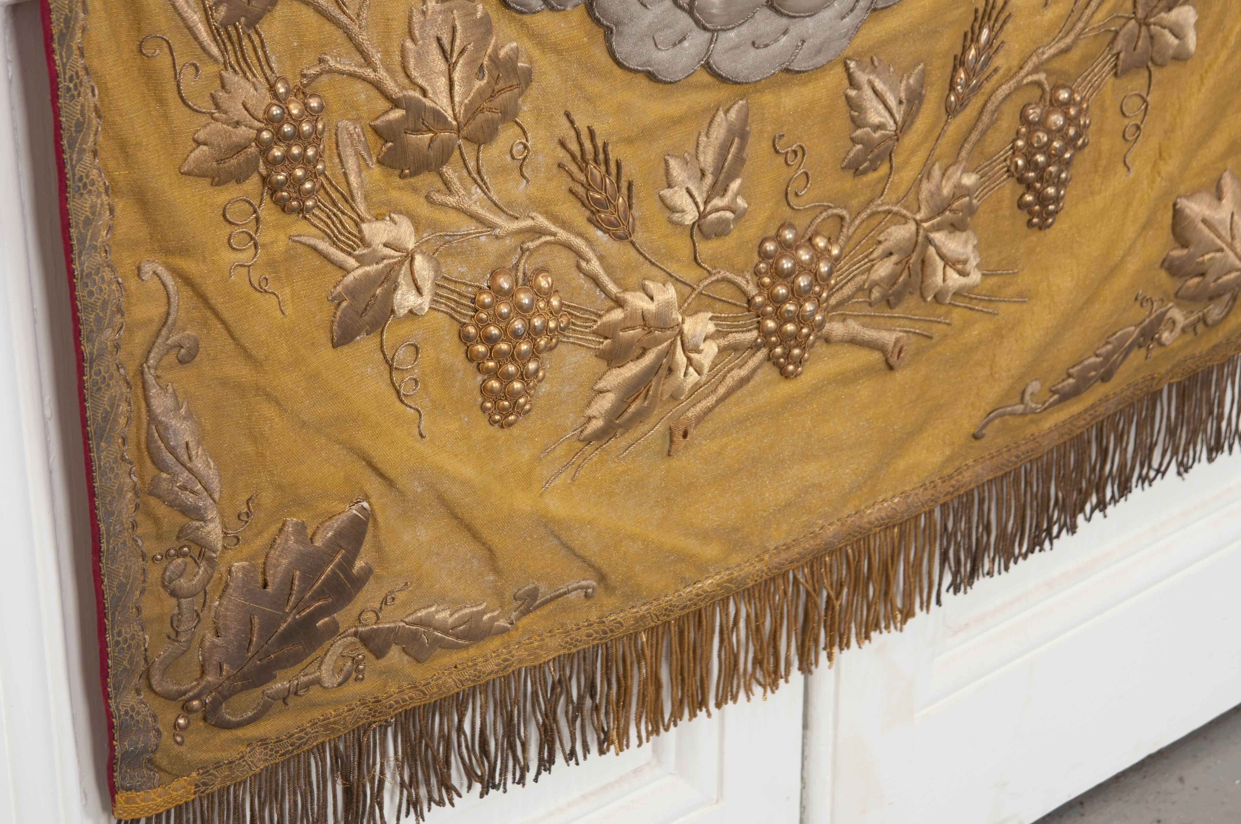 French 19th Century Metallic Embroidered Religious Banner 3