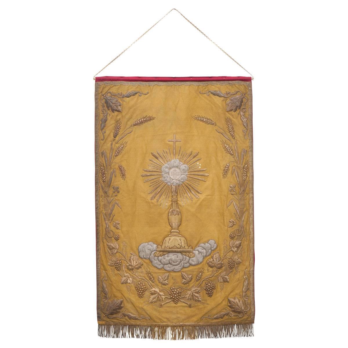 French 19th Century Metallic Embroidered Religious Banner