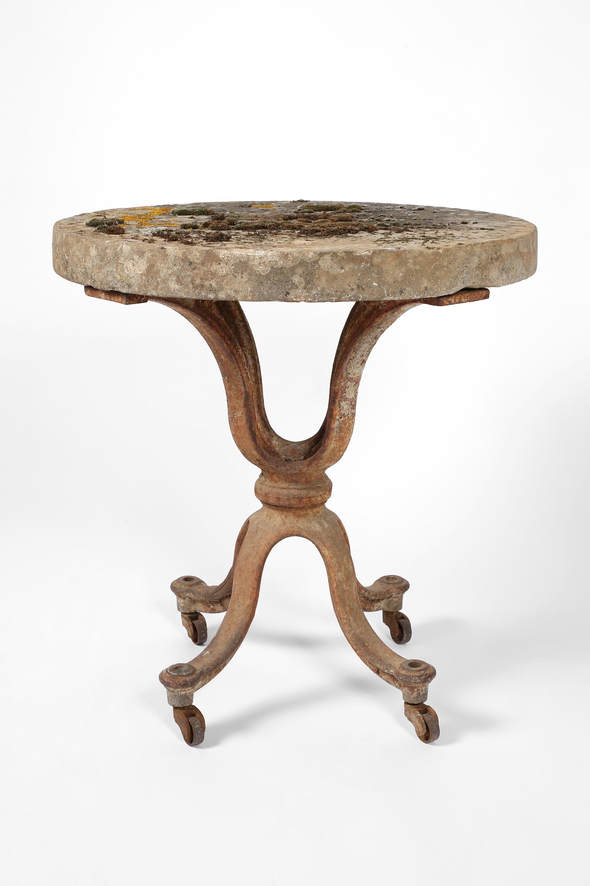Stone French 19th Century Millstone Cast Iron Pedestal Table For Sale