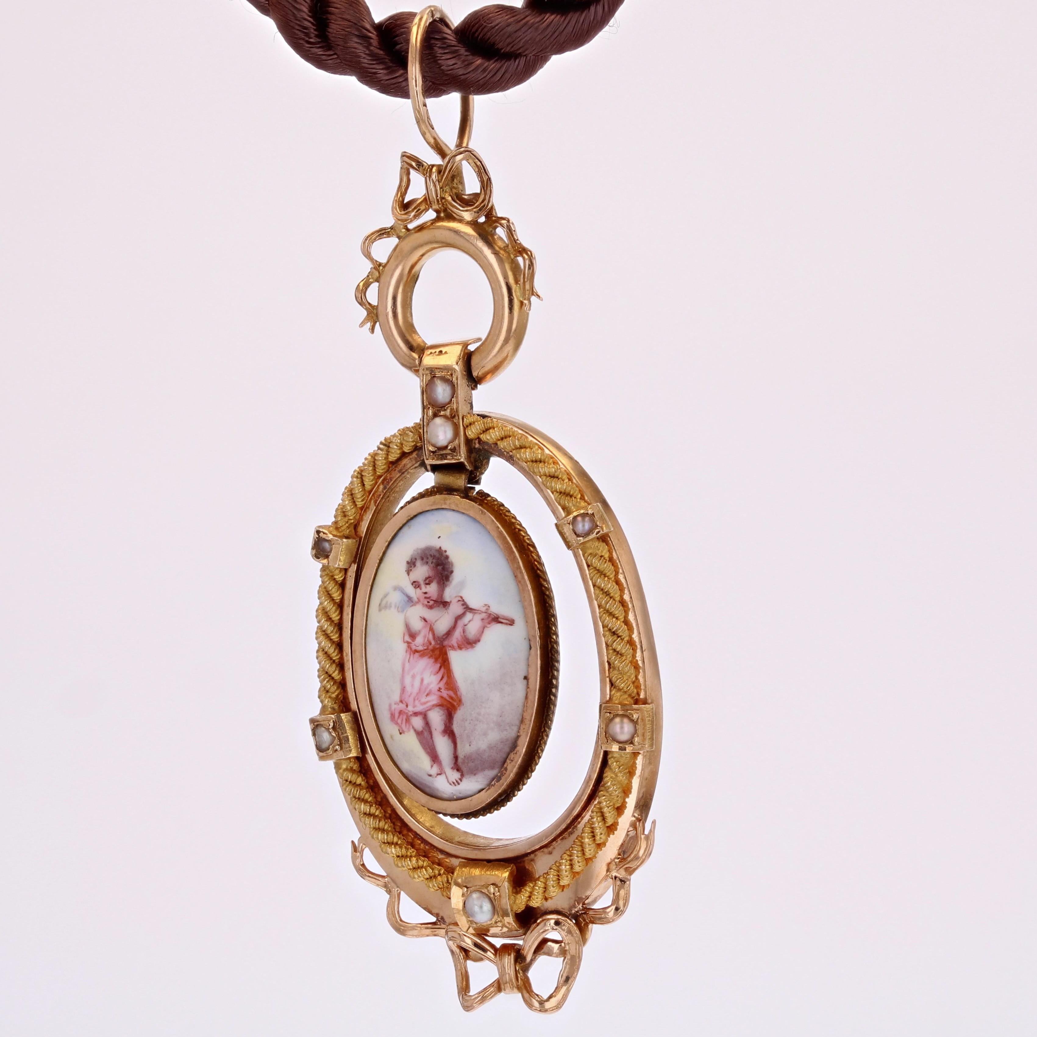Bead French 19th Century Miniature Fine Pearl 18 K Rose Gold Pendant For Sale