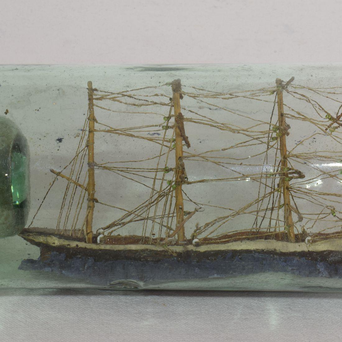 French, 19th Century, Model Ship in a Glass Bottle 8