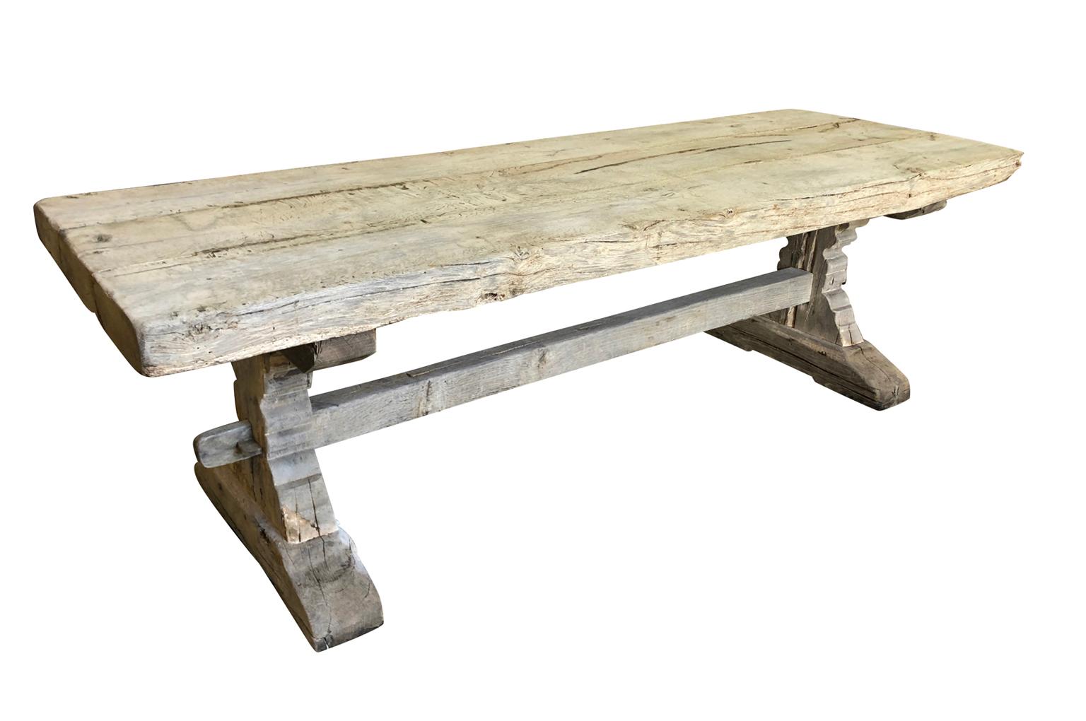 A very handsome 19th century monastery table from the South of France. Soundly constructed from washed oak. A terrific table for larger family gatherings.