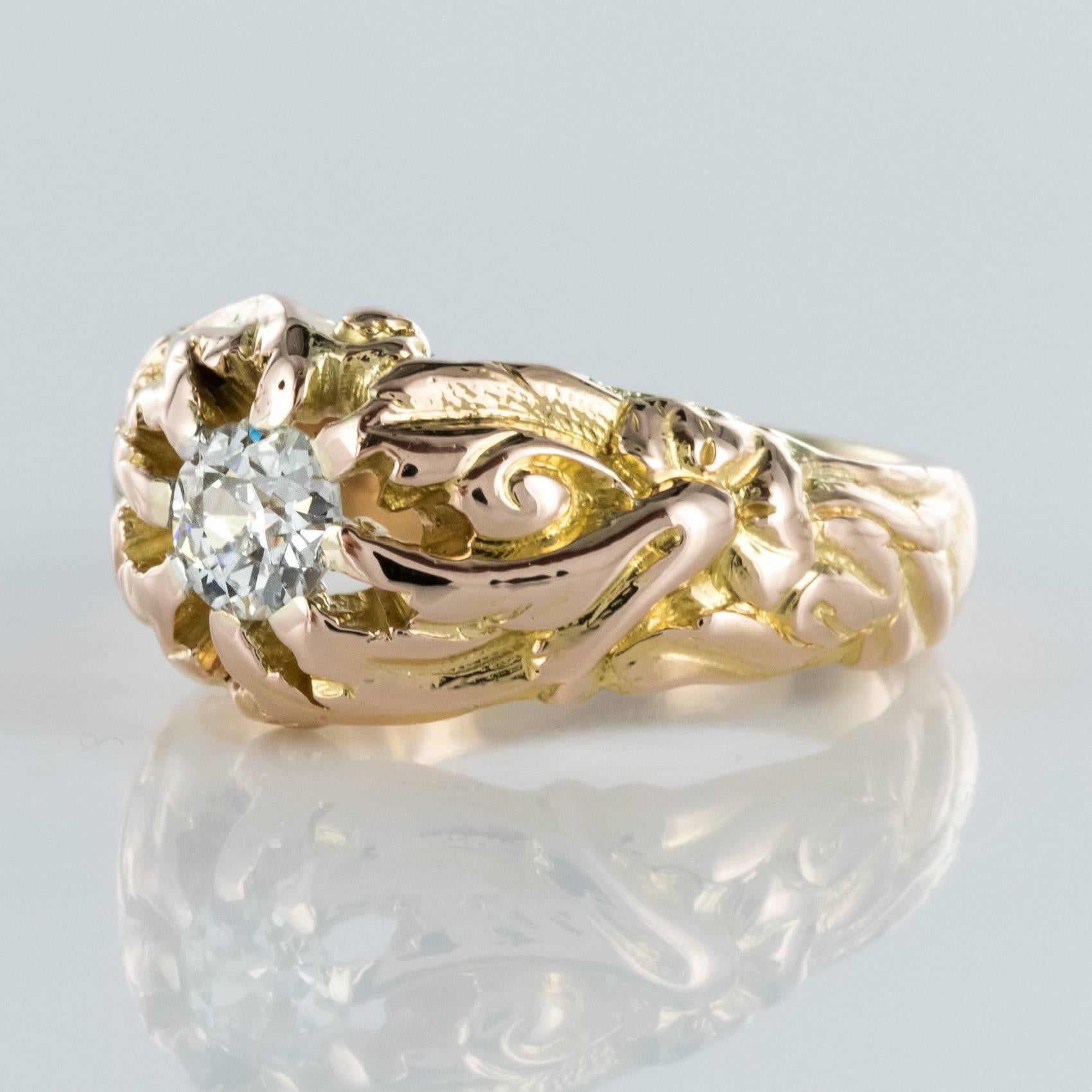 Napoleon III French 19th Century Napoleon 3 18 Karat Rose Gold 0.60 Carat Diamond Man Ring