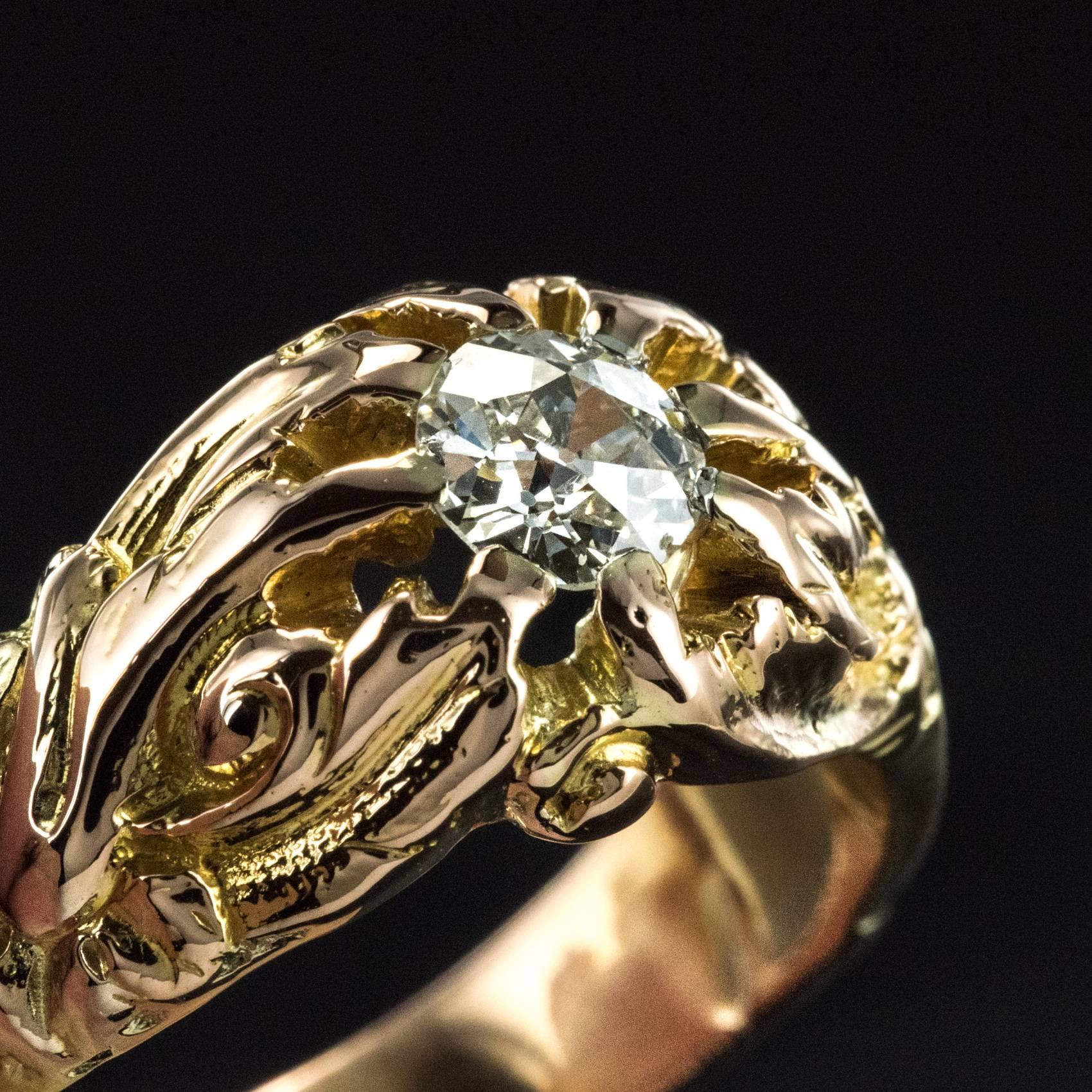 Men's French 19th Century Napoleon 3 18 Karat Rose Gold 0.60 Carat Diamond Man Ring
