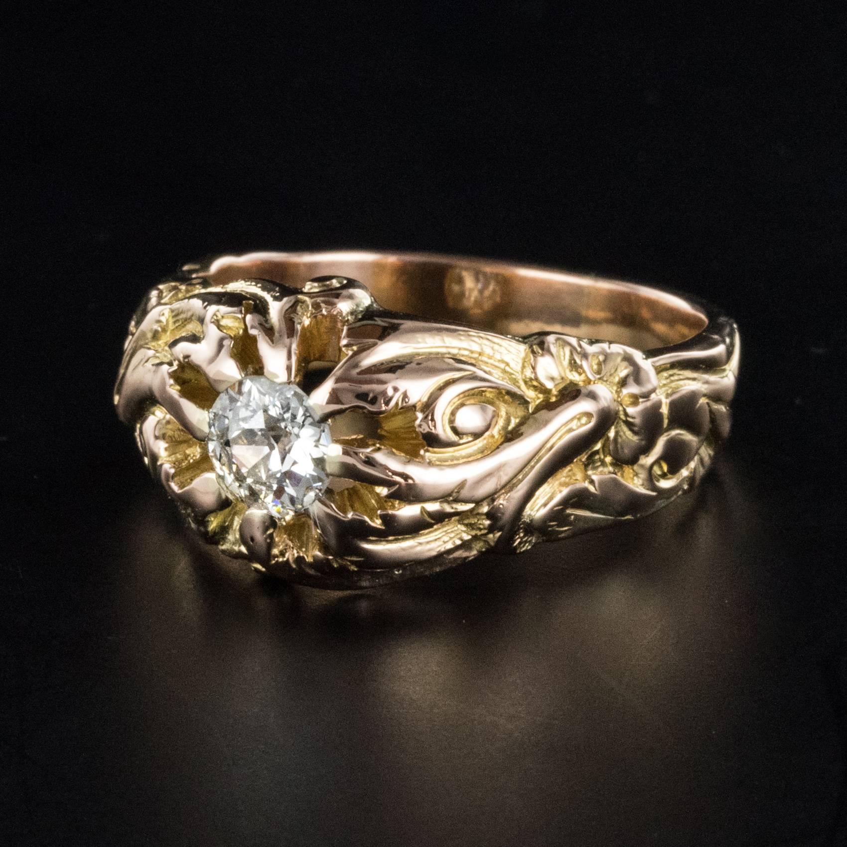 French 19th Century Napoleon 3 18 Karat Rose Gold 0.60 Carat Diamond Man Ring 2