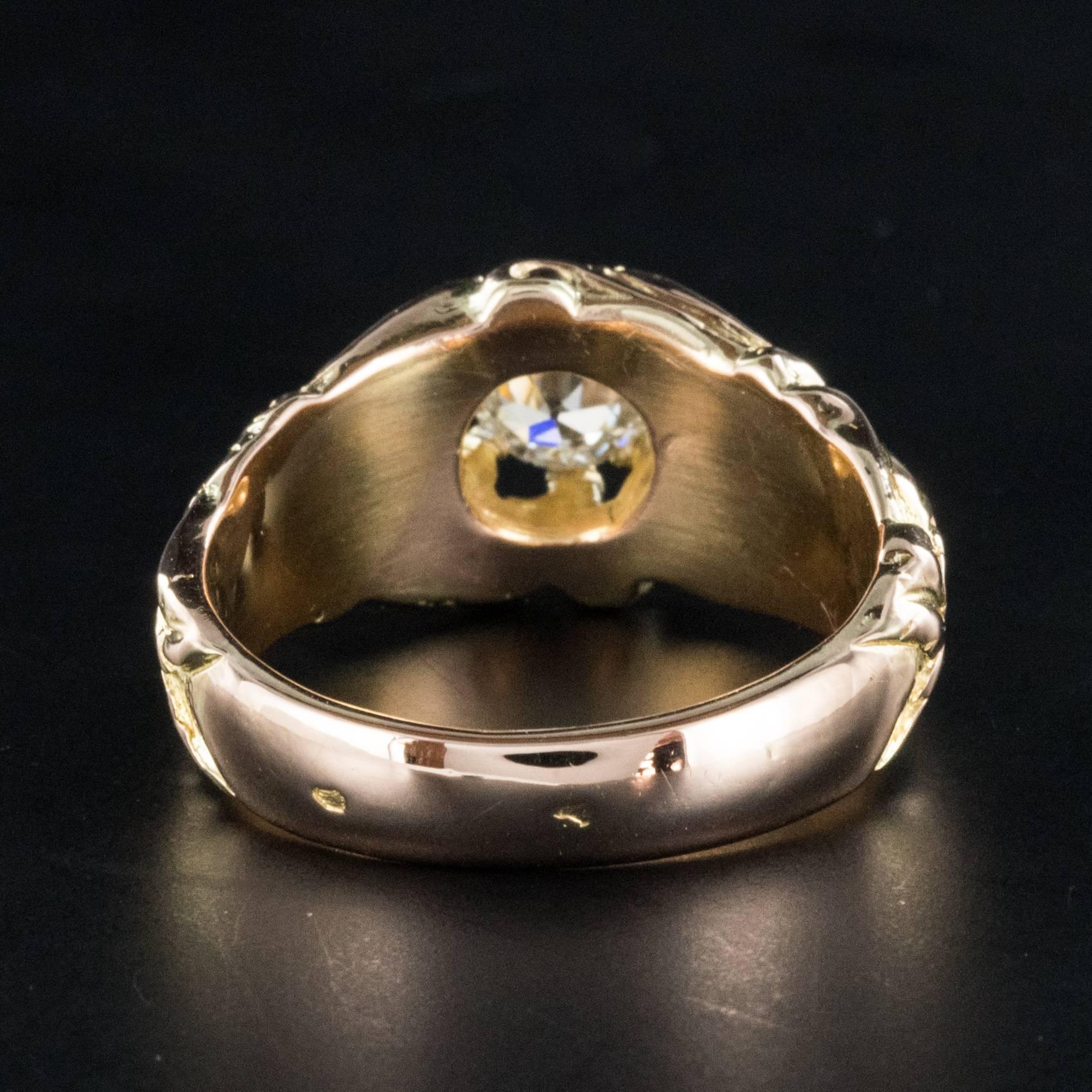 French 19th Century Napoleon 3 18 Karat Rose Gold 0.60 Carat Diamond Man Ring 3