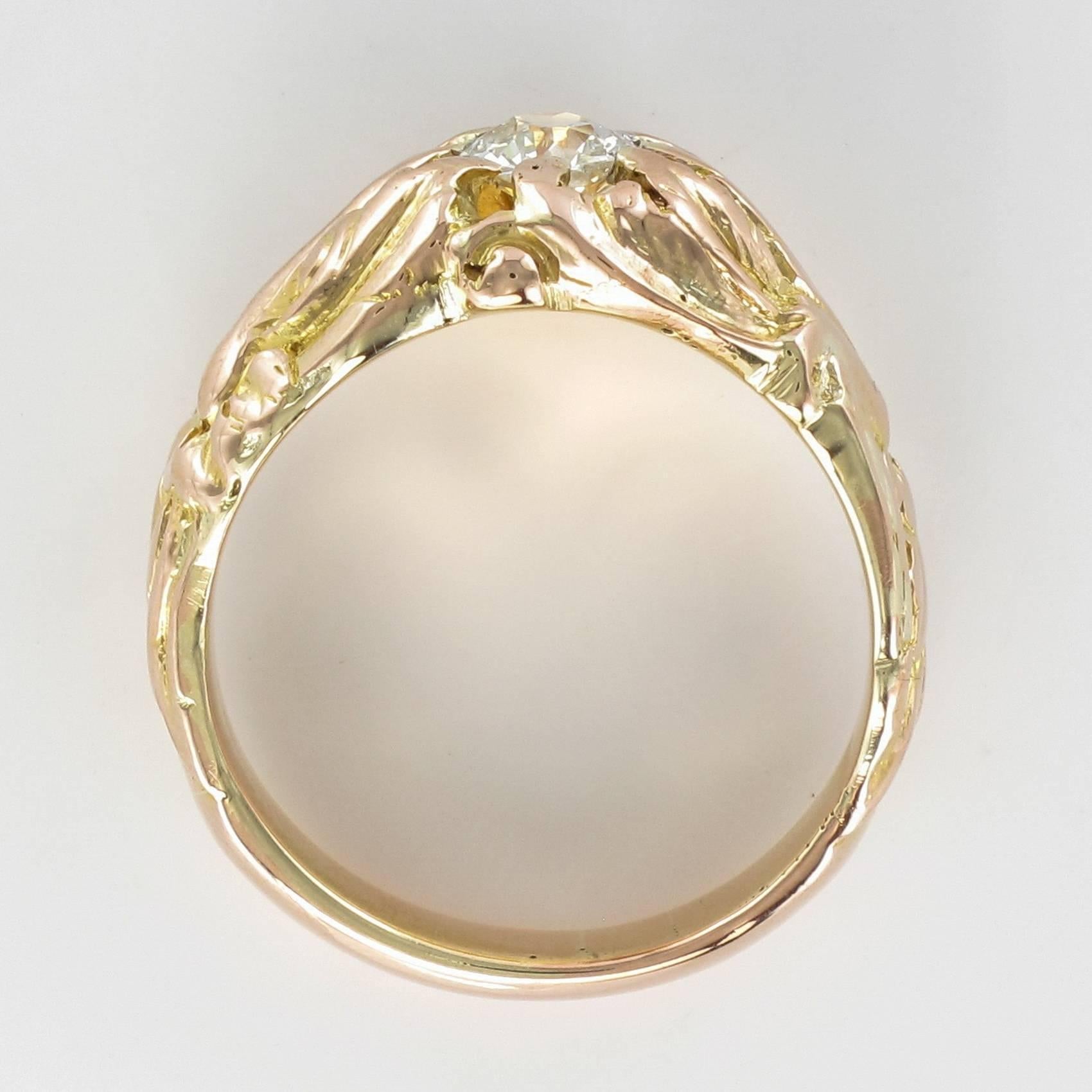 French 19th Century Napoleon 3 18 Karat Rose Gold 0.60 Carat Diamond Man Ring 4