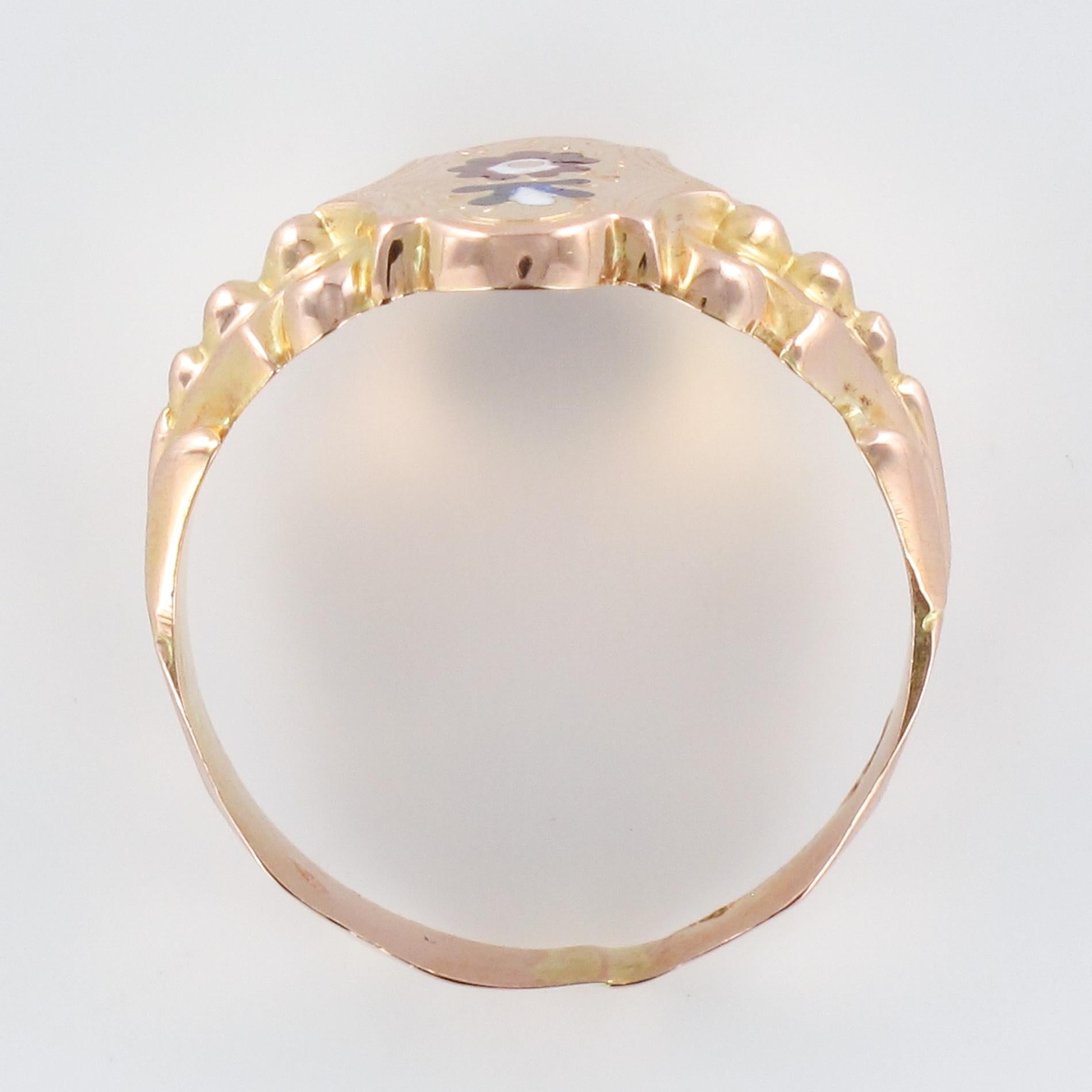French 19th Century Napoleon 3 Enamelled 18 Karat Rose Gold Unisex Ring 9